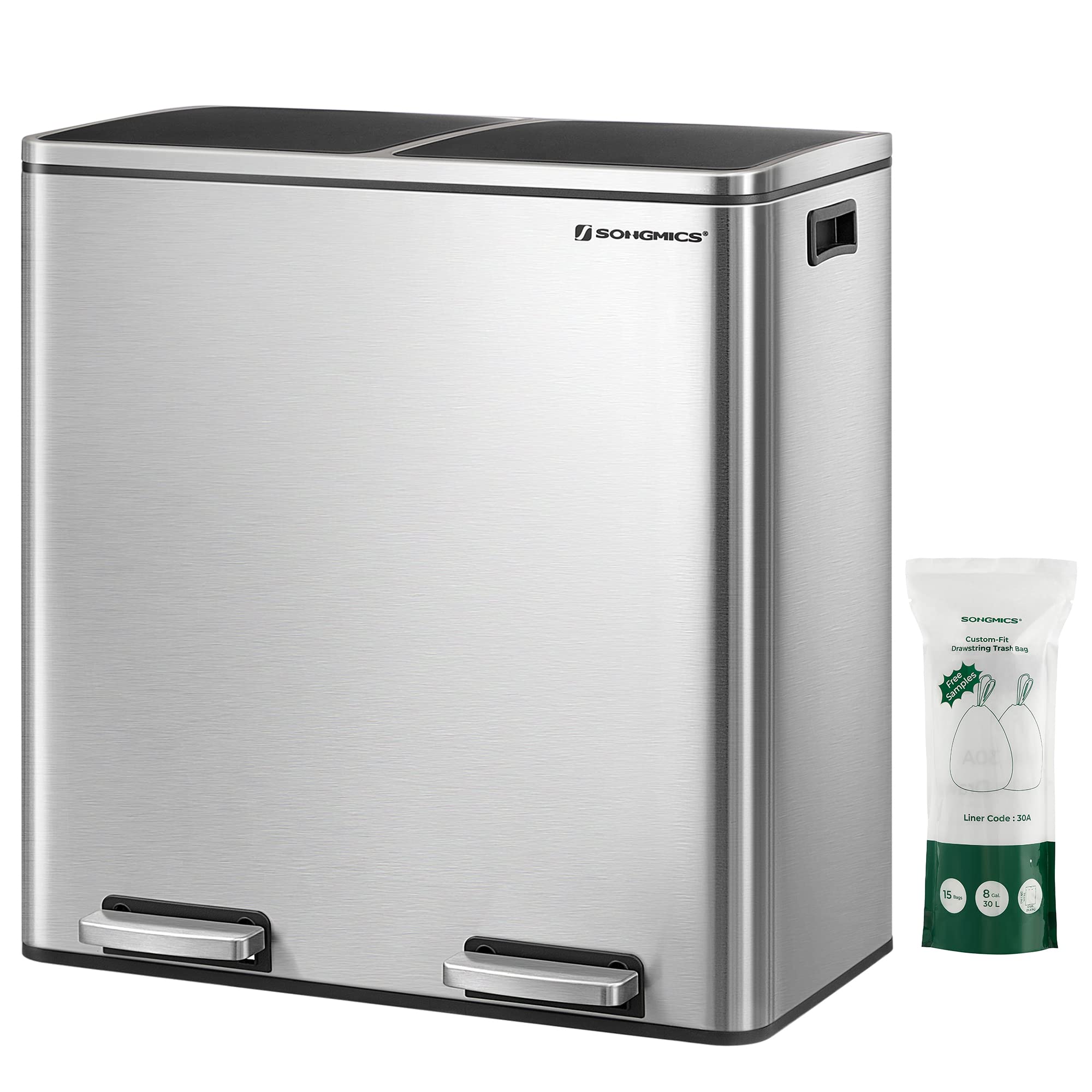 SONGMICS ULTB60NL Trash Can - 2x8 Gallon Kitchen Garbage Bin