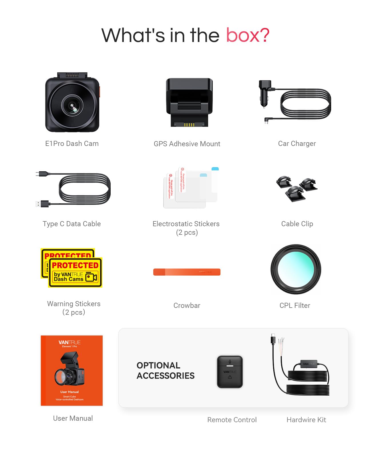 VANTRUE E1 Pro 4K Mini Dash Cam with GPS & Night Vision
