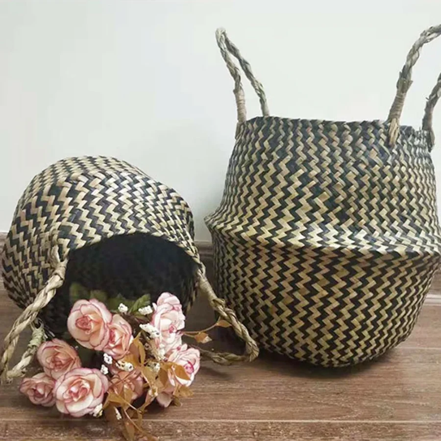 Olive Green Seaweed Storage Basket with Handles for Family Household Use Foldable and 12.5 x 8.5 x 10 inches