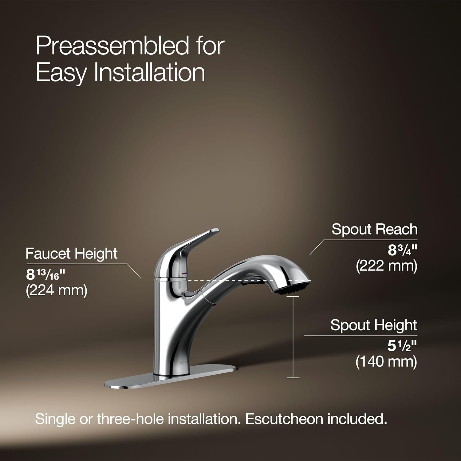 KOHLER 30612-CP Jolt Pull-Out Kitchen Sink Faucet, Two-Function Sprayhead, Touch Control, 1.5 GPM, Sleek Design, Polished Chrome