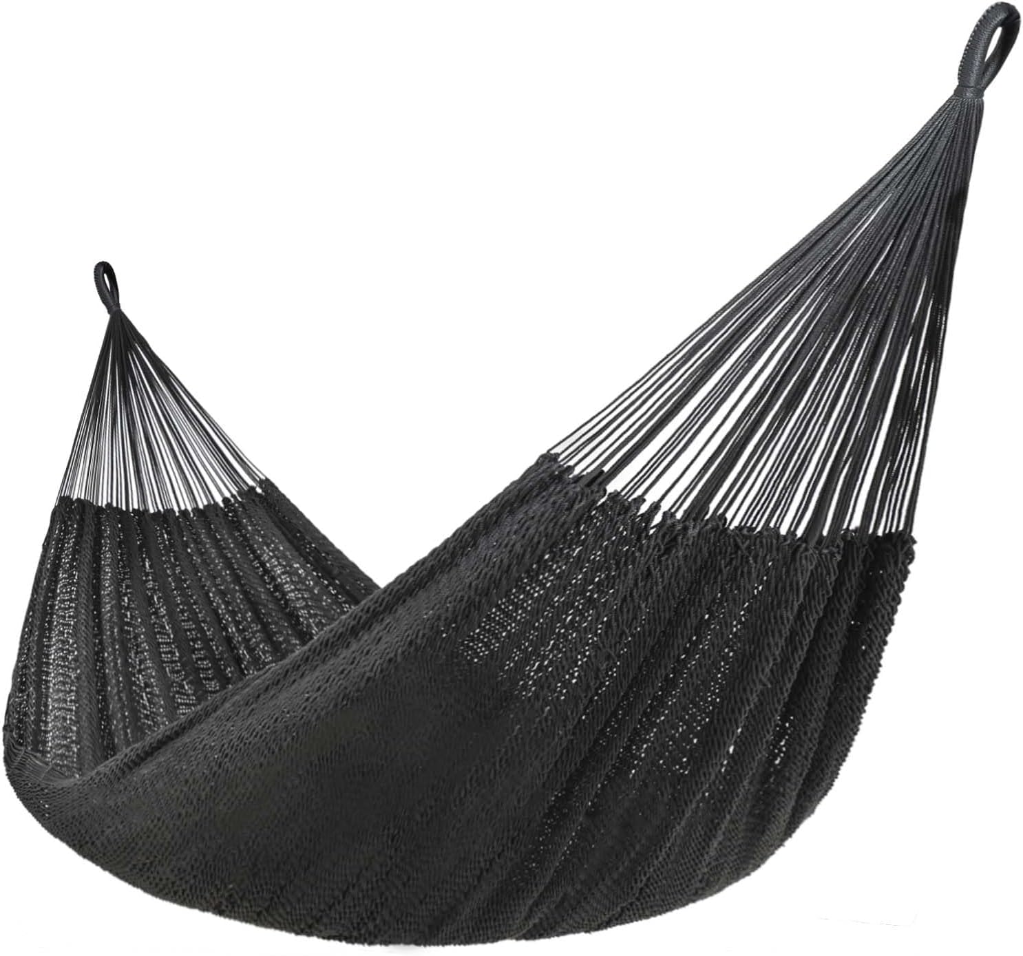 Lazy Daze Hammocks Handwoven Mayan Hammock, 10.5 FT Soft Rope Double Hammocks, Portable Outdoor Hammock with Carry Bag, 2 Straps & Carabiners for Patio Outside, 550 lbs Weight Capacity, Gray