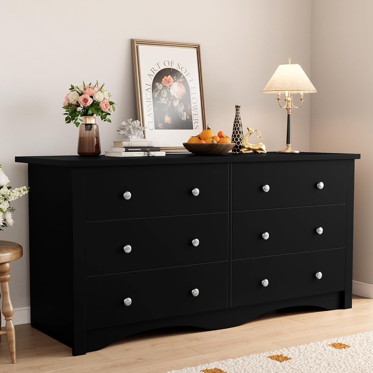 Shahoo Black Dresser for Bedroom with 6 Drawers, 47.2