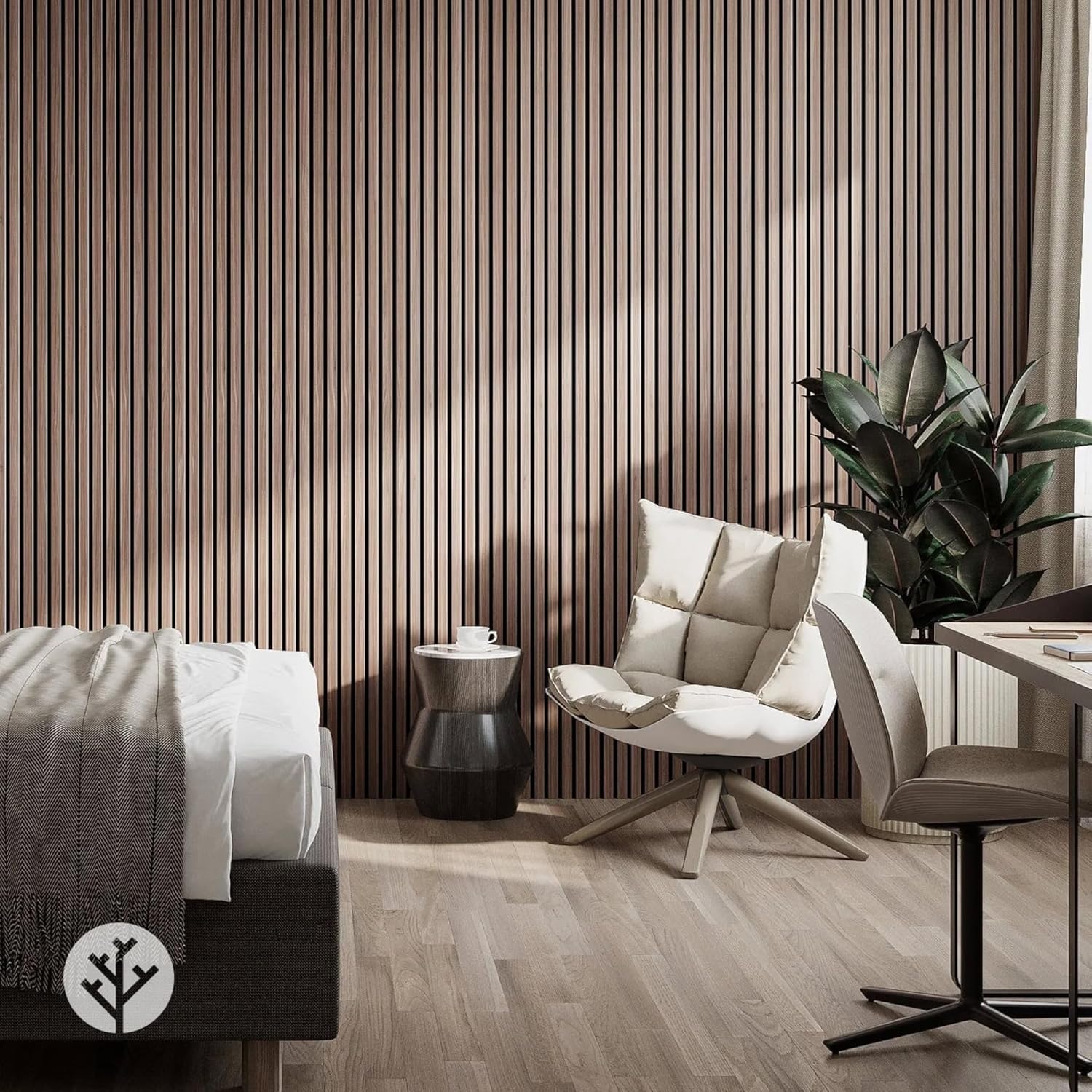 WVH Luxury American Walnut Acoustic Slat Wood Wall Panels, Measures 94.49