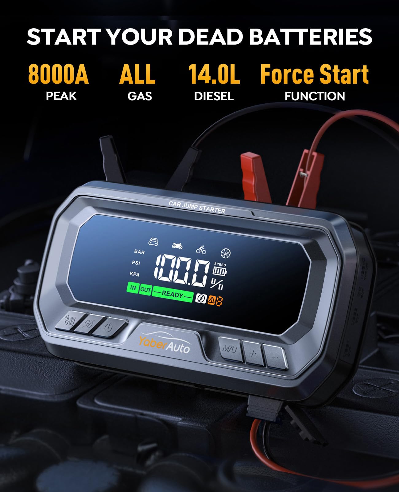 YABERAUTO 12-in-1 Jump Starter with Air Compressor 8000A