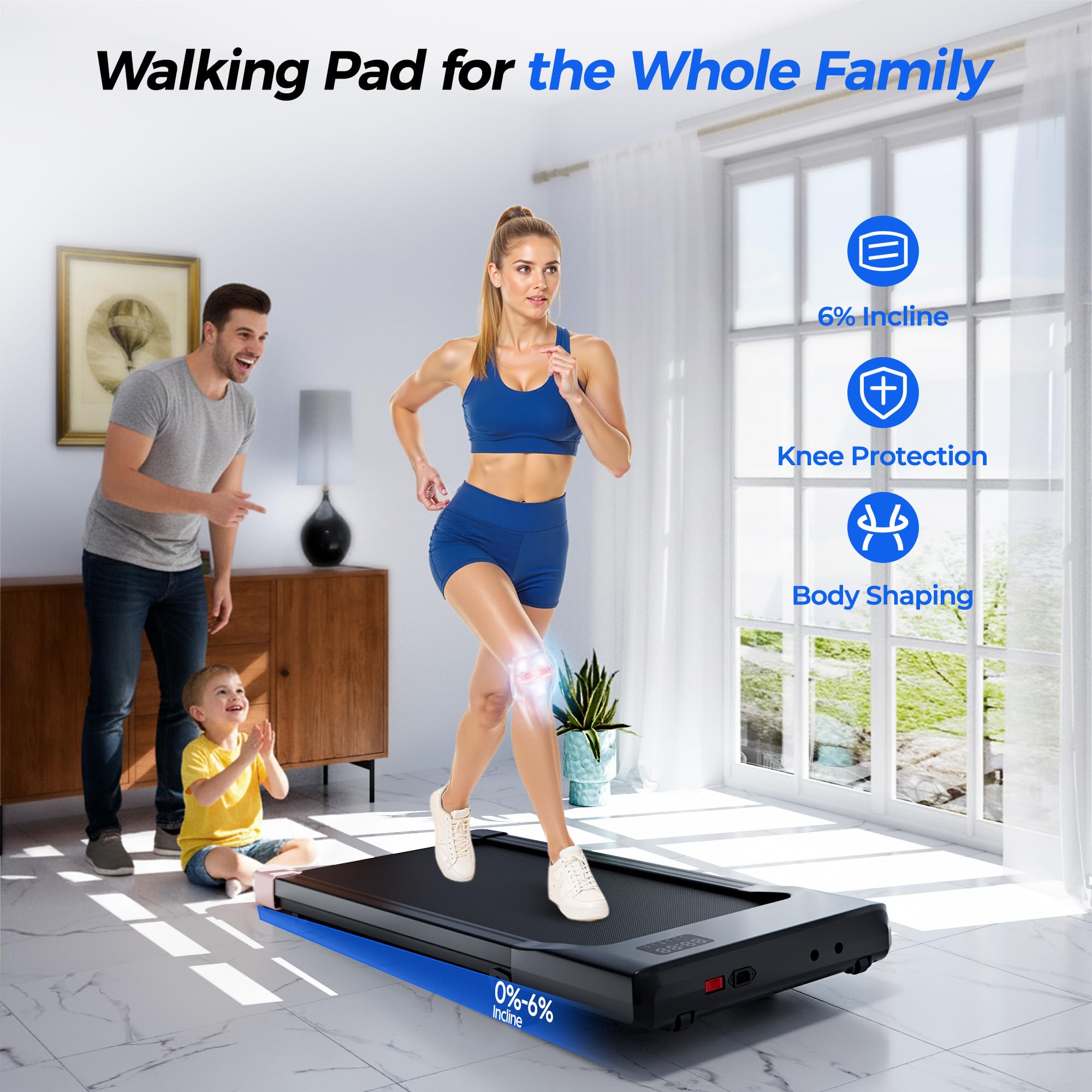 SUPERUN Walking Pad with Incline - 3 in 1 Portable Treadmill