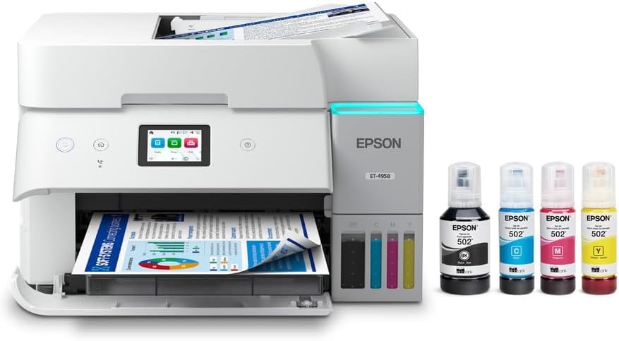 Epson EcoTank ET-4958 Wireless All-in-One Color Supertank Printer, Refillable Tanks, 2.4
