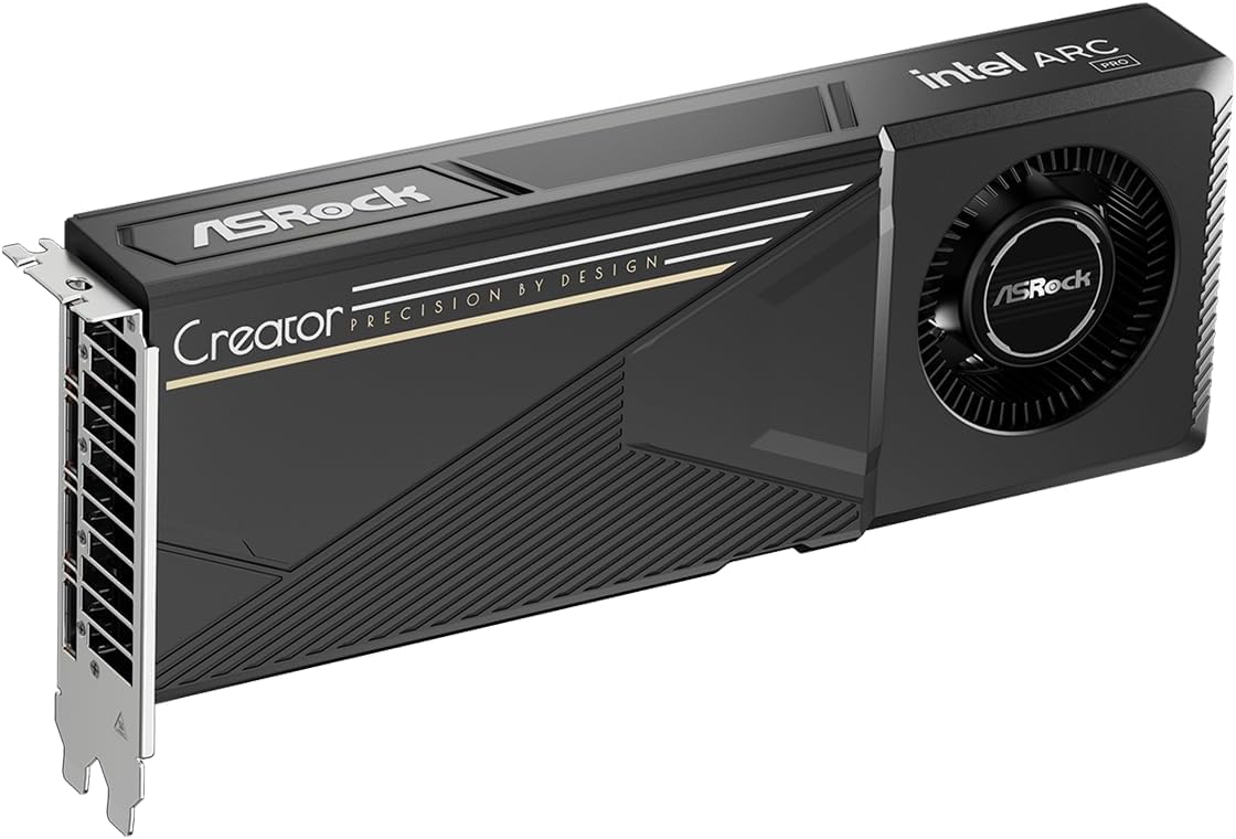 ASRock Intel Arc Pro B60 Creator 24GB Graphics Card, Intel Xe2-HPG Architecture, 24GB GDDR6, PCIe 5.0, 4X DisplayPort 2.1, Blower Design, 0dB Silent Cooling