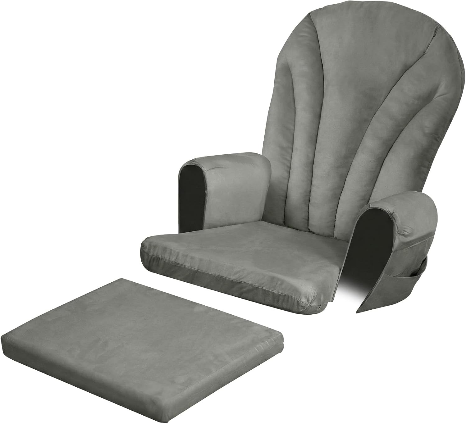 Krychiler 5PCS Glider Rocker Replacement Cushions, Thickened Suede Rocking Chair Cushion Set with Storage Pockets & 29.5 Inch High Backrest, Soft Glider Cushion for Nursery Indoor, Gray