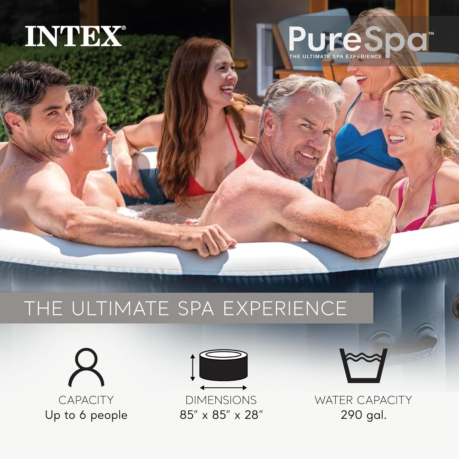 INTEX PureSpa Plus 6 Person Round Inflatable Hot Tub, Bubble Massage Spa Set, Energy Efficient & Saltwater Compatible (Cell Not Included), 85 in x 28 in