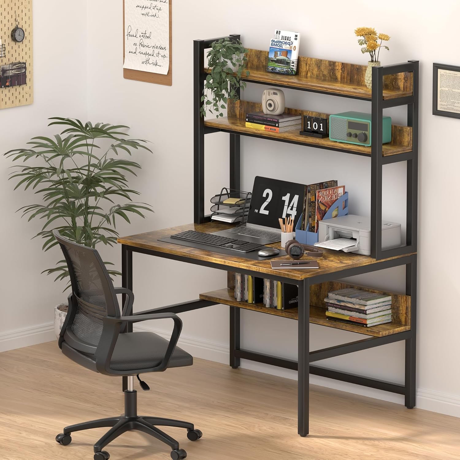 Aquzee Computer Desk with Hutch, 47“W x 23.6