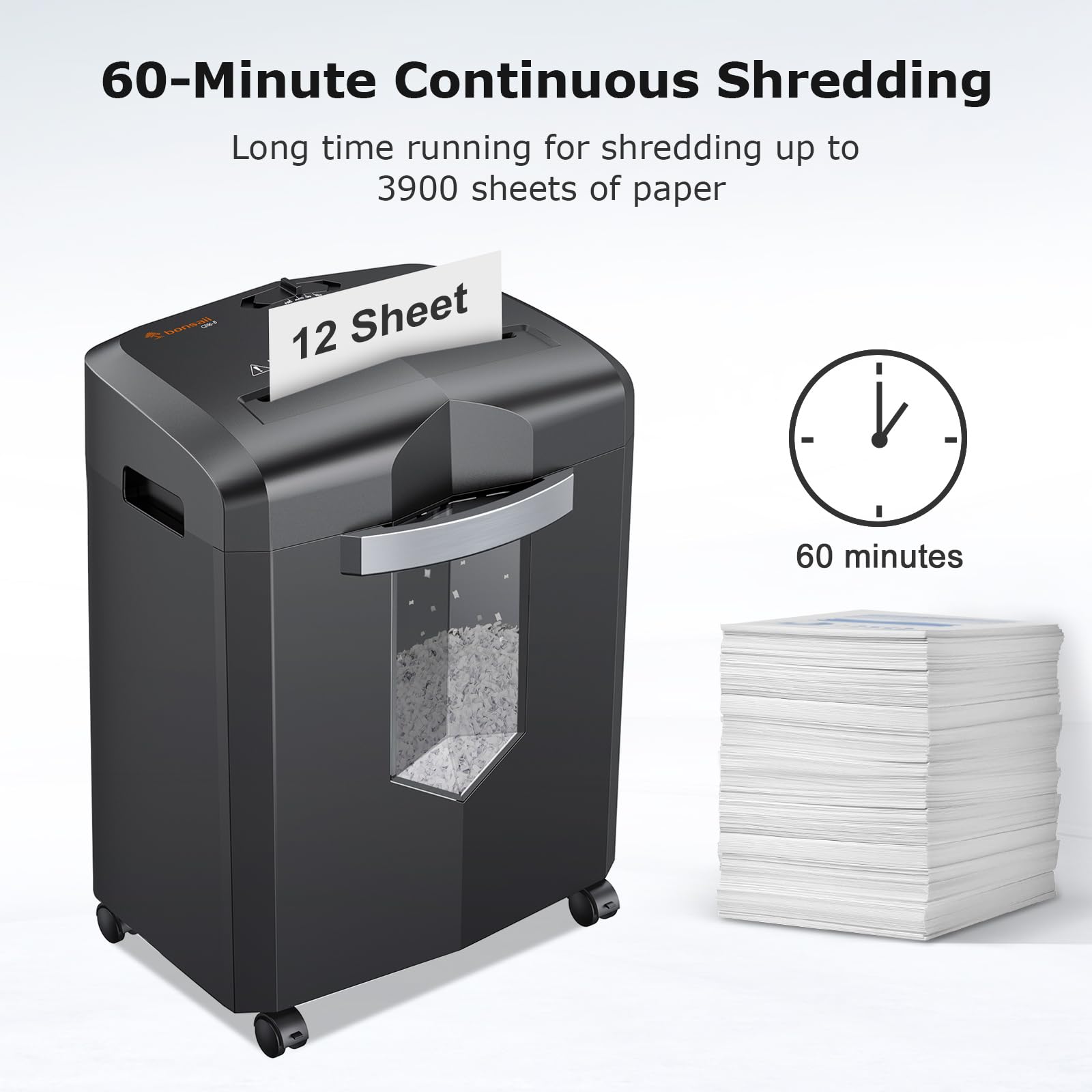 BONSAII 12-Sheet Micro Cut Shredder with Jam-Proof System
