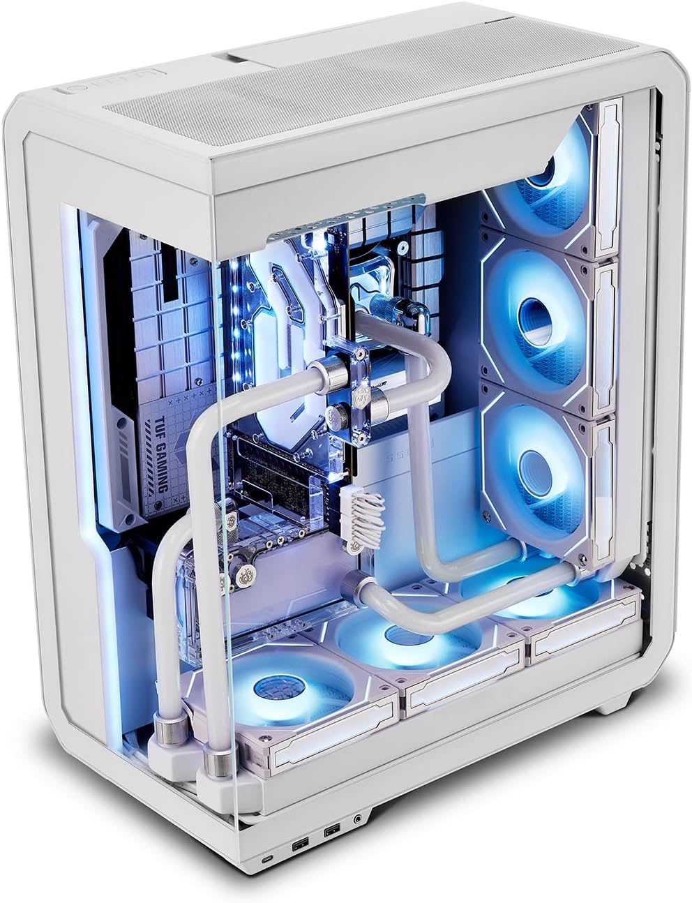 SSUPD Xhuttle White ATX Mid Tower Gaming Case, with a Dual - Chamber Design, Panoramic Tempered Glass,Vertical GPU Airflow, Includes 3 x 120mm ARGB Reverse Fan, RGB Strip (White)