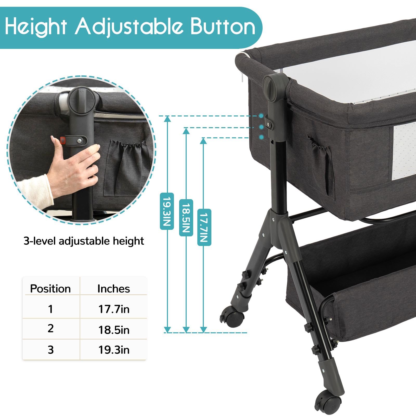 BCOL 3 in 1 Baby Bassinet with Wheels & Mosquito Net