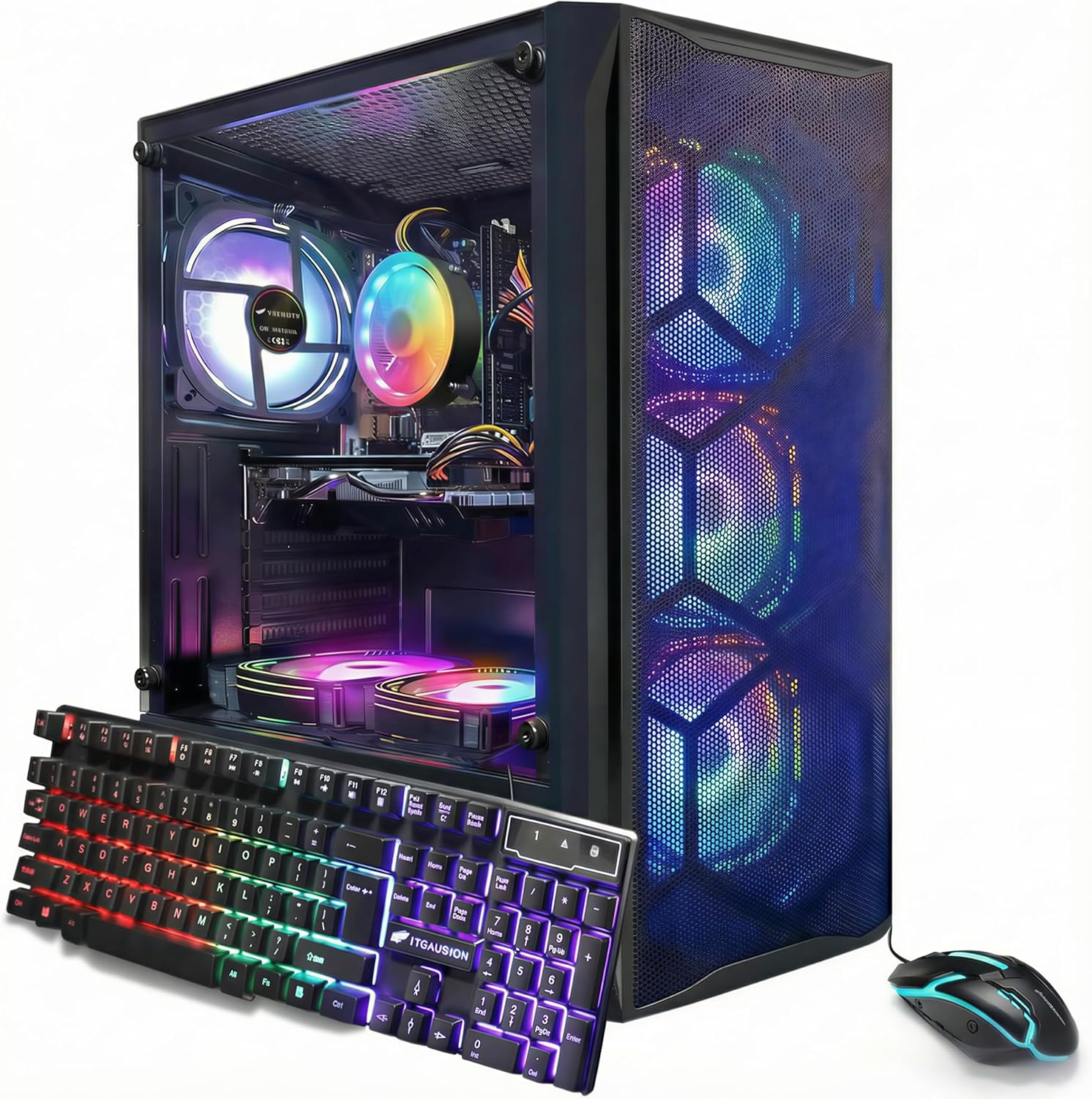 STGAubron Gaming PC Bundle with 24Inch FHD LED Monitor-Intel Core i5 up to 3.6G, Radeon RX 5700 8G, 16GB RAM, 512GB SSD, RGB Fan x 6, Windows 11 Home