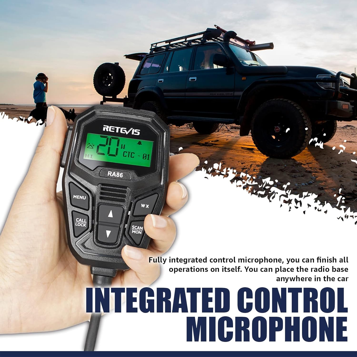 Retevis RA86 GMRS Mobile Radio - Update Chirp, GMRS Radio with Gain Antenna & Cigarette Lighter Plug, Repeater Channels Long Range Two Way Radio, NOAA Alert, Dual Speakers for Offroad, Jeep, Truck, RV