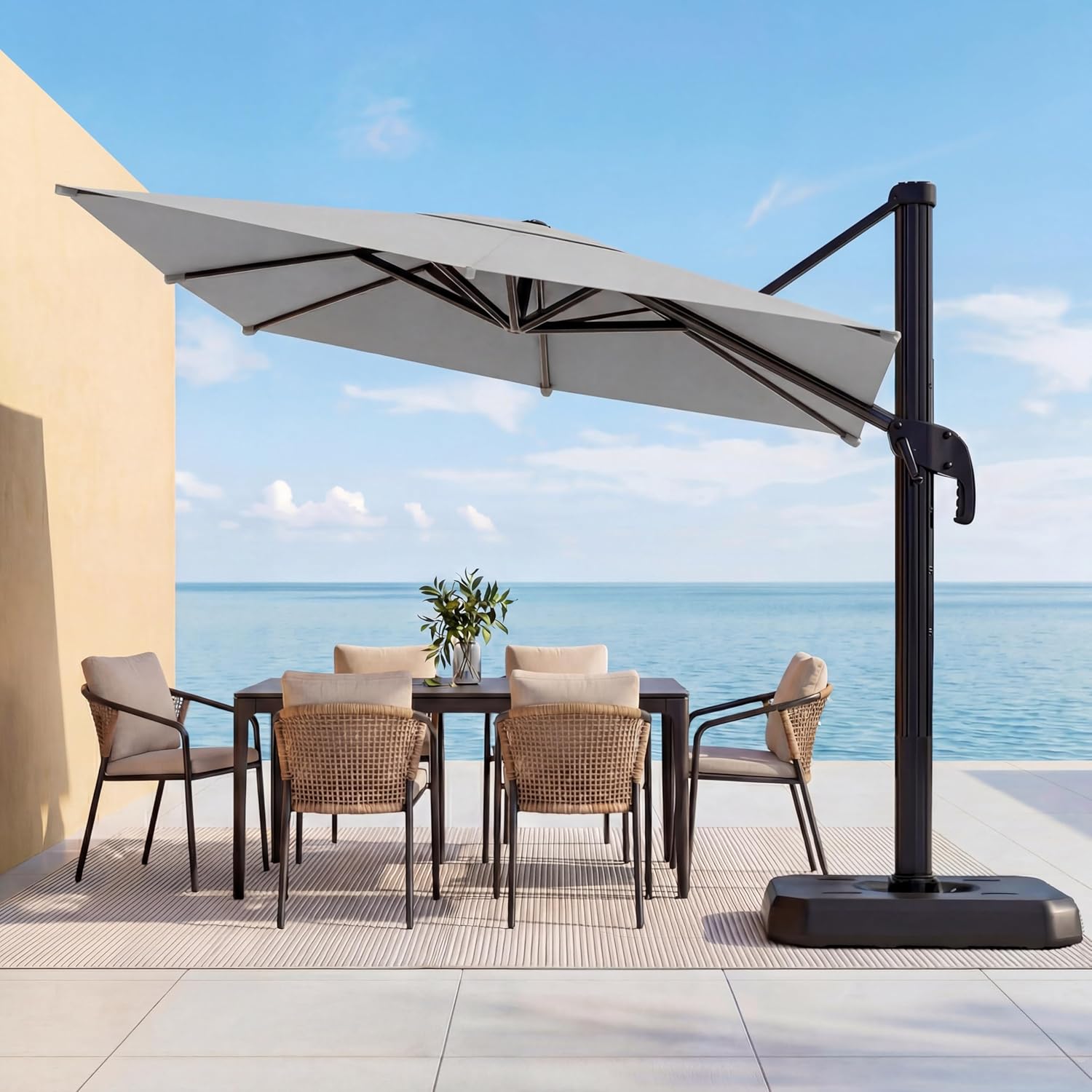 EO Living 10 Feet Patio Umbrella Outdoor Cantilever Square Umbrella Heavy Duty Aluminum Offset Umbrella with 360-degree Rotation for Garden Deck Pool Patio（Grey）