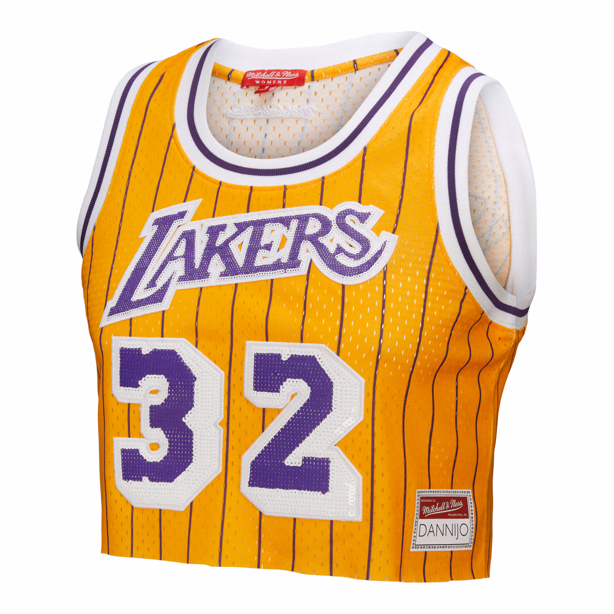Magic Johnson Los Angeles Lakers Mitchell & Ness x DANNIJO Women's Fashion Cropped Basketball Jersey - Yellow