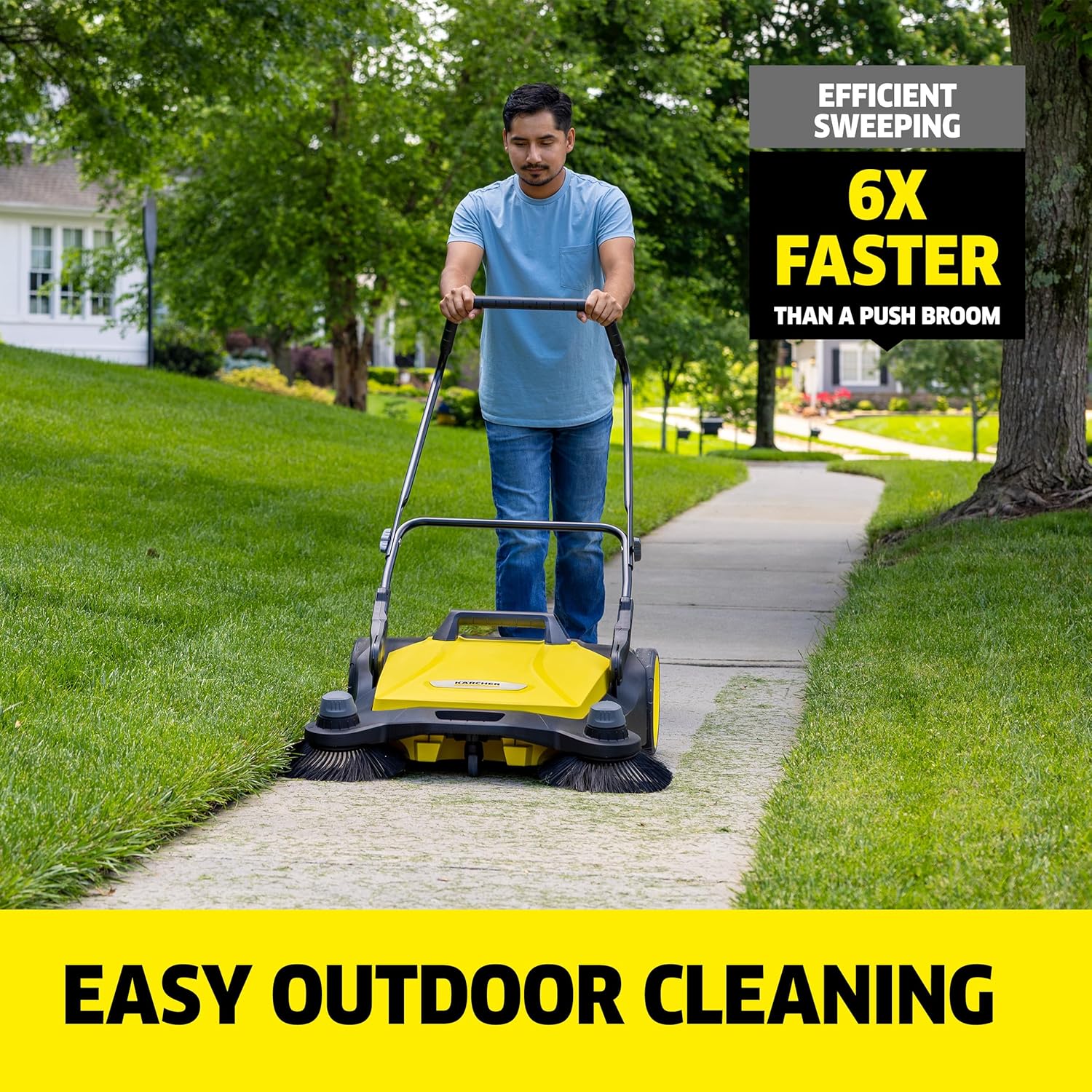 Kärcher Walk-Behind Outdoor Push Sweeper S 6 Twin for Workshops, Warehouses or Garages - 6X Faster Than a Push Broom, 10 Gallon Capacity, 33.9
