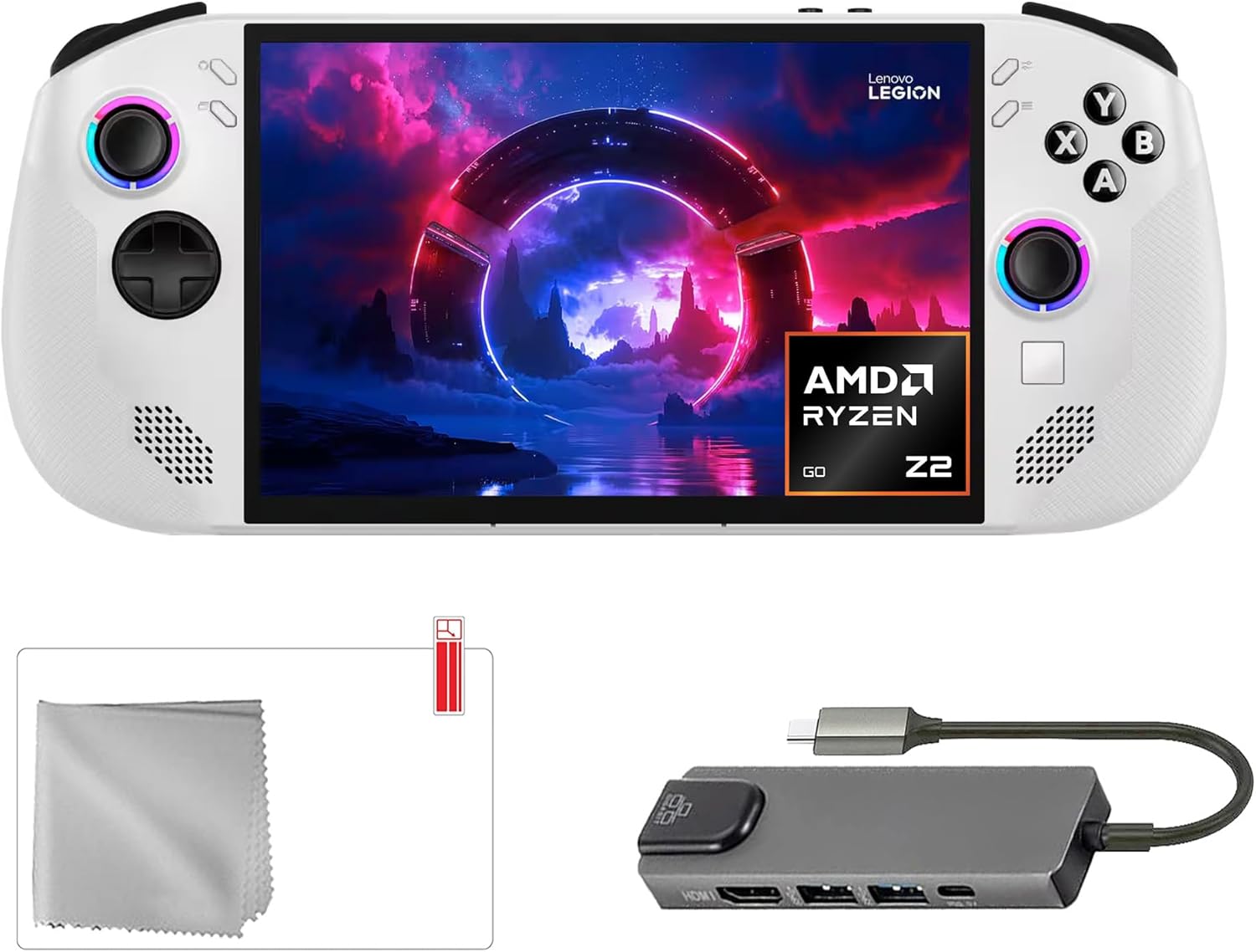 Lenovo Legion Go S 512GB SSD AMD Ryzen Z2 Go CPU Gaming Handheld 8-inch Touchscreen 120Hz, Win11, White, Mytrix Hub, Screen Protector, 3 Accessories: 4 in 1 Bundle