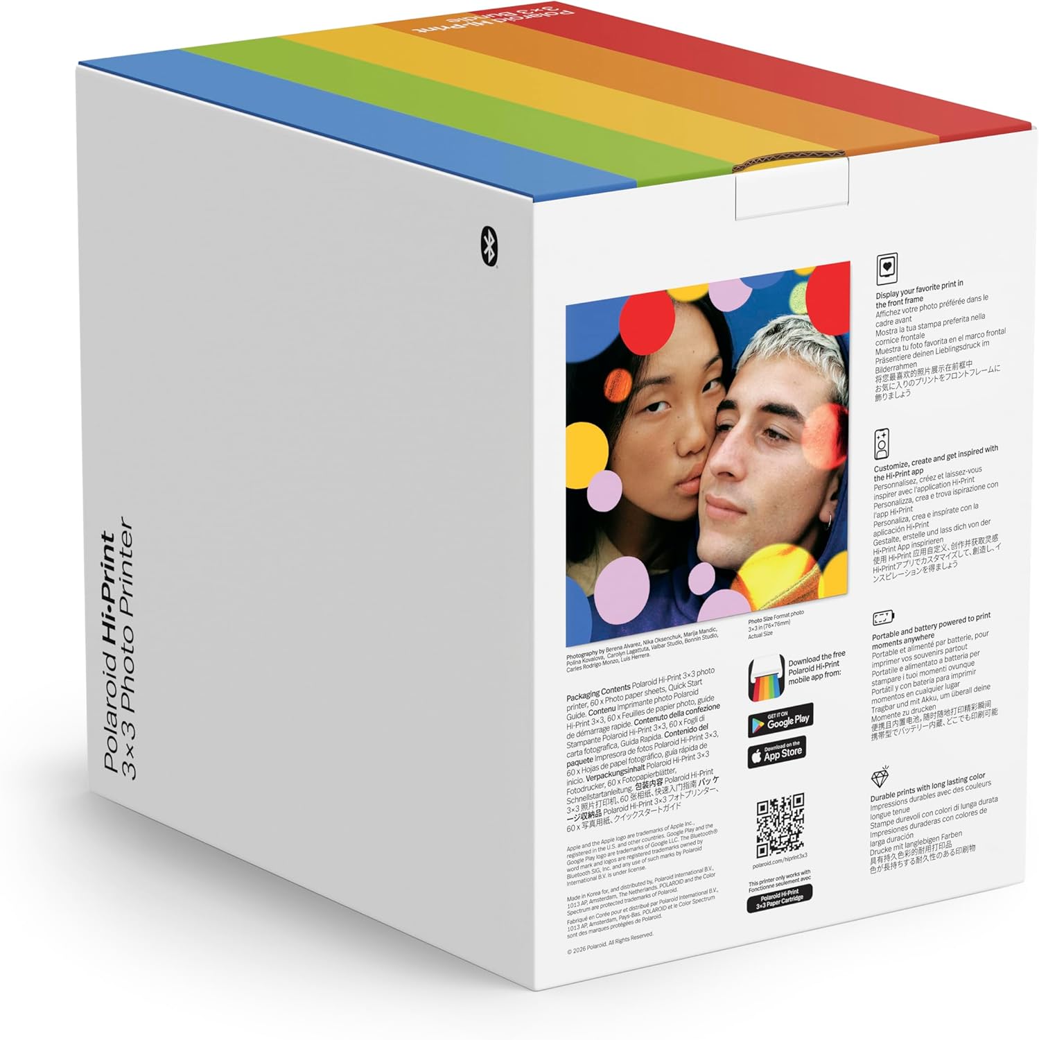 Polaroid Hi-Print - Bluetooth Connected 3x3 Photo Dye-Sub Printer Photo Paper Bundle - 60 Photo Sheets Inlcuded (6647)