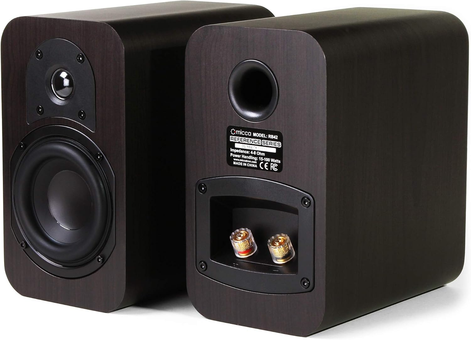Micca RB42 Reference Bookshelf Speaker with 4-Inch Woofer and Silk Tweeter (Dark Walnut, Pair)
