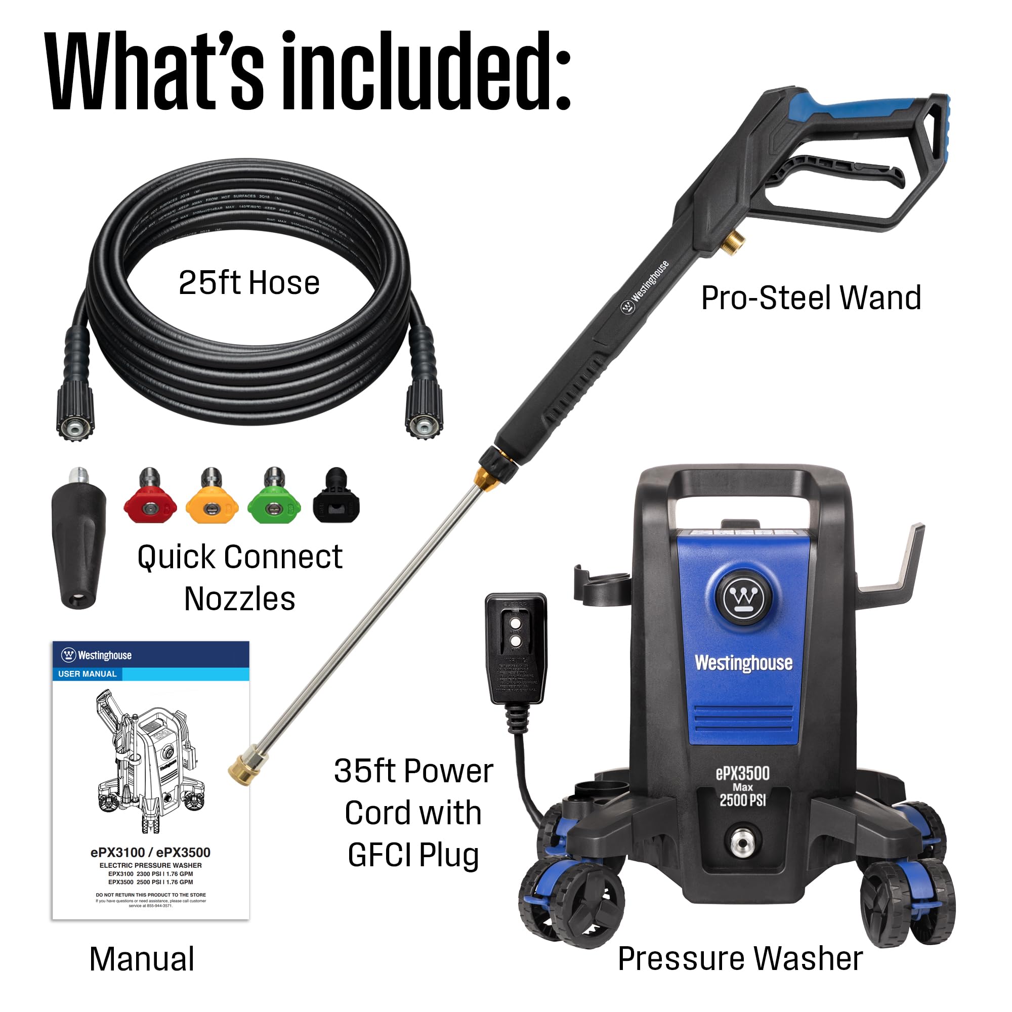 WESTINGHOUSE ePX3500 Electric Pressure Washer, 2500 PSI, 1.76 GPM