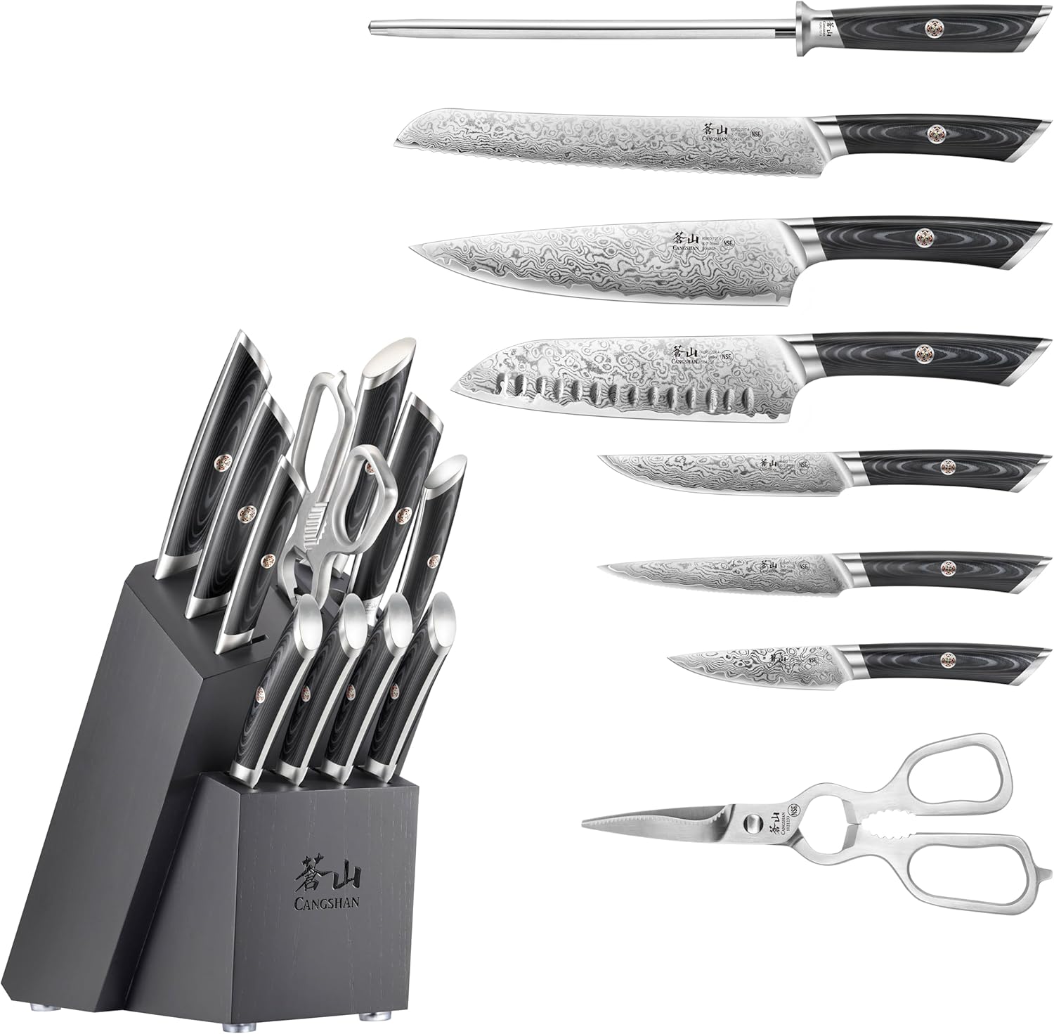 Cangshan KURO Series 12-Piece Knife Block Set, High Carbon X-7 Damascus Steel, 504340