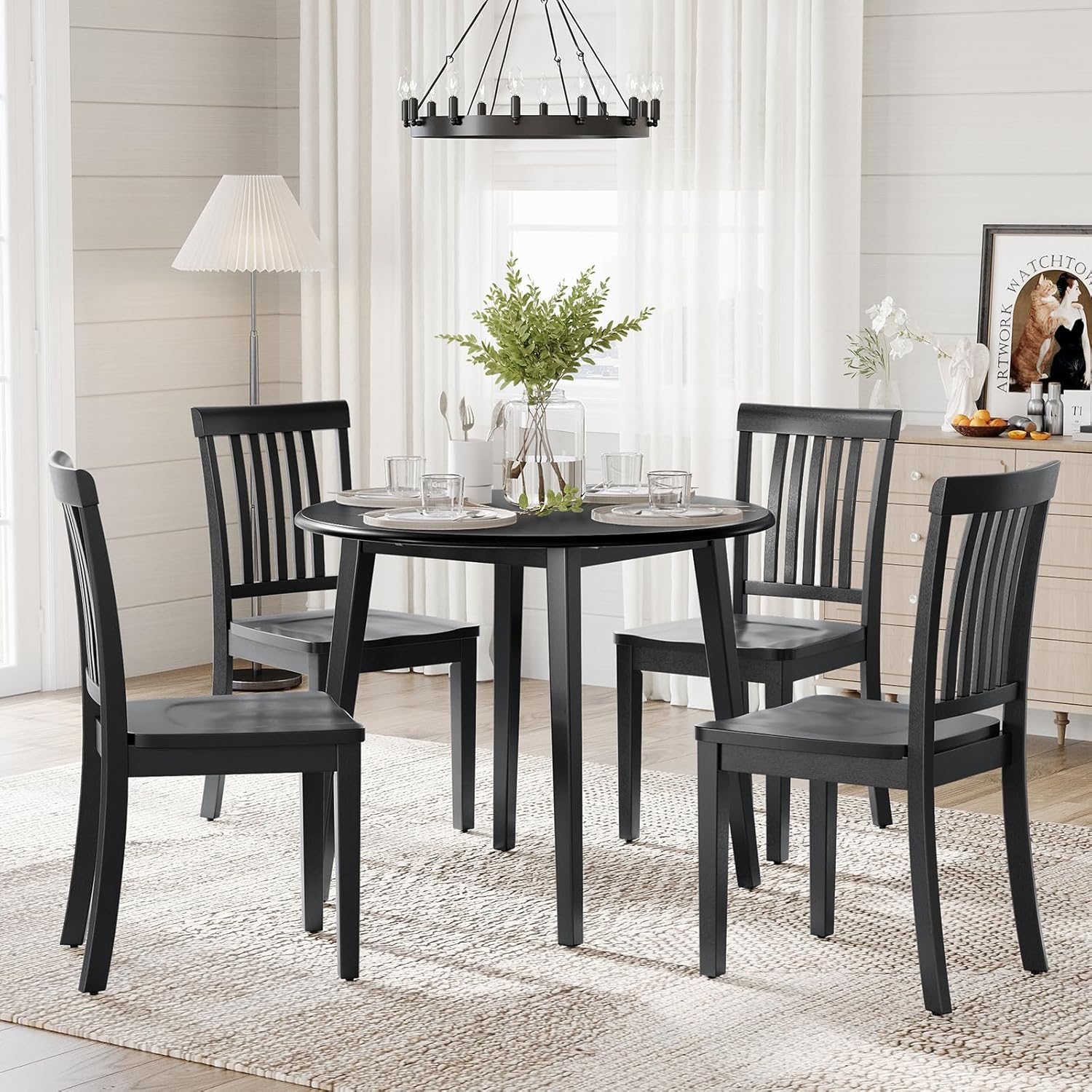 COLAMY Wooden Dining Room Chairs Set of 6, Spindle High Back Windsor Kitchen Side Chair, Farmhouse Dining Chairs for Kitchen, Dining Room, Black
