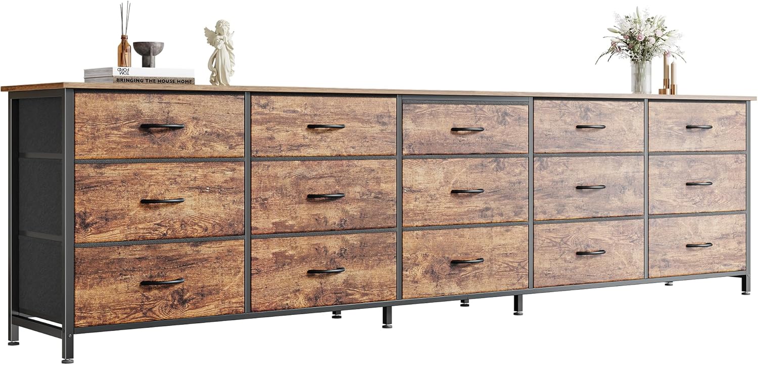 Huuger 78.7 inch Long Dresser for Bedroom, 15 Drawer Fabric Dresser for Closet, Large TV Stand for 65, 75, 85 inch TV, Wide Chest of Drawer with Storage, 78.7