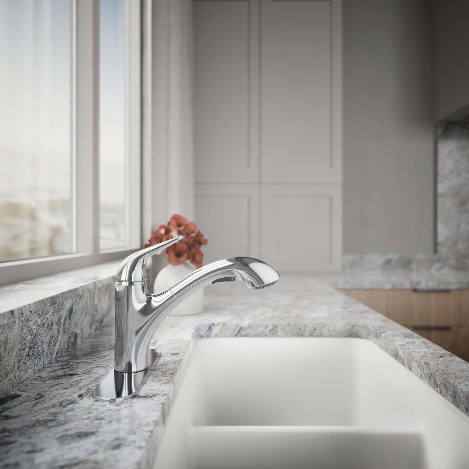 KOHLER 30612-CP Jolt Pull-Out Kitchen Sink Faucet, Two-Function Sprayhead, Touch Control, 1.5 GPM, Sleek Design, Polished Chrome