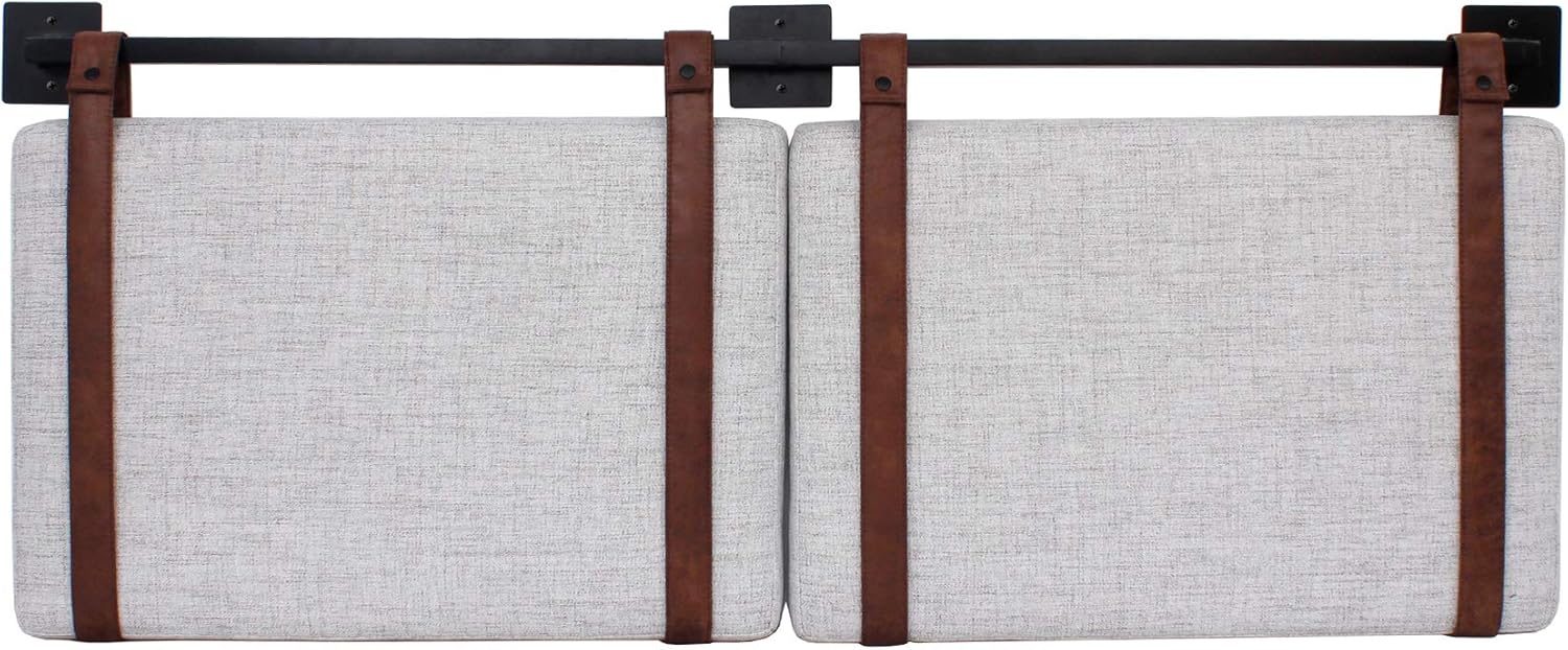 Nathan James Harlow Modern Wall Mount Hanging Headboard, Queen, Gray with Brown Faux Leather Straps