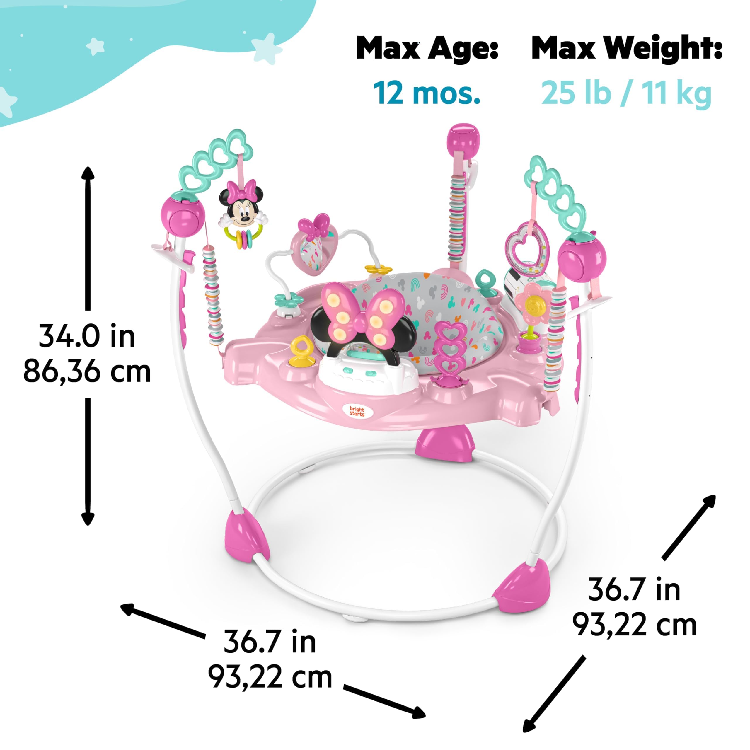 BRIGHT STARTS Minnie Mouse Baby Activity Center Jumper with Toys