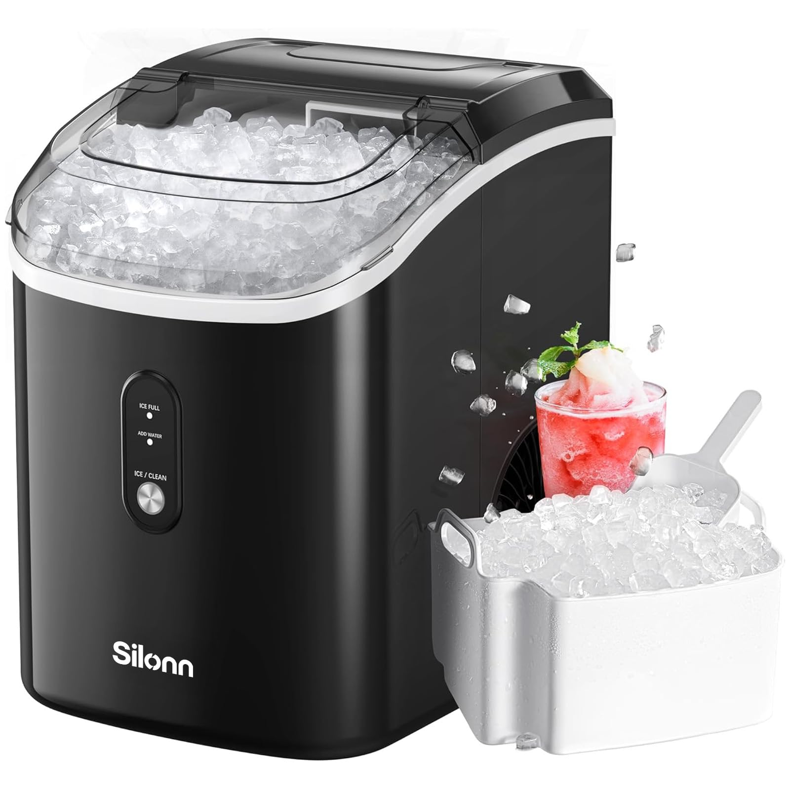 SILONN Nugget Ice Maker Countertop - 33lbs Portable Machine