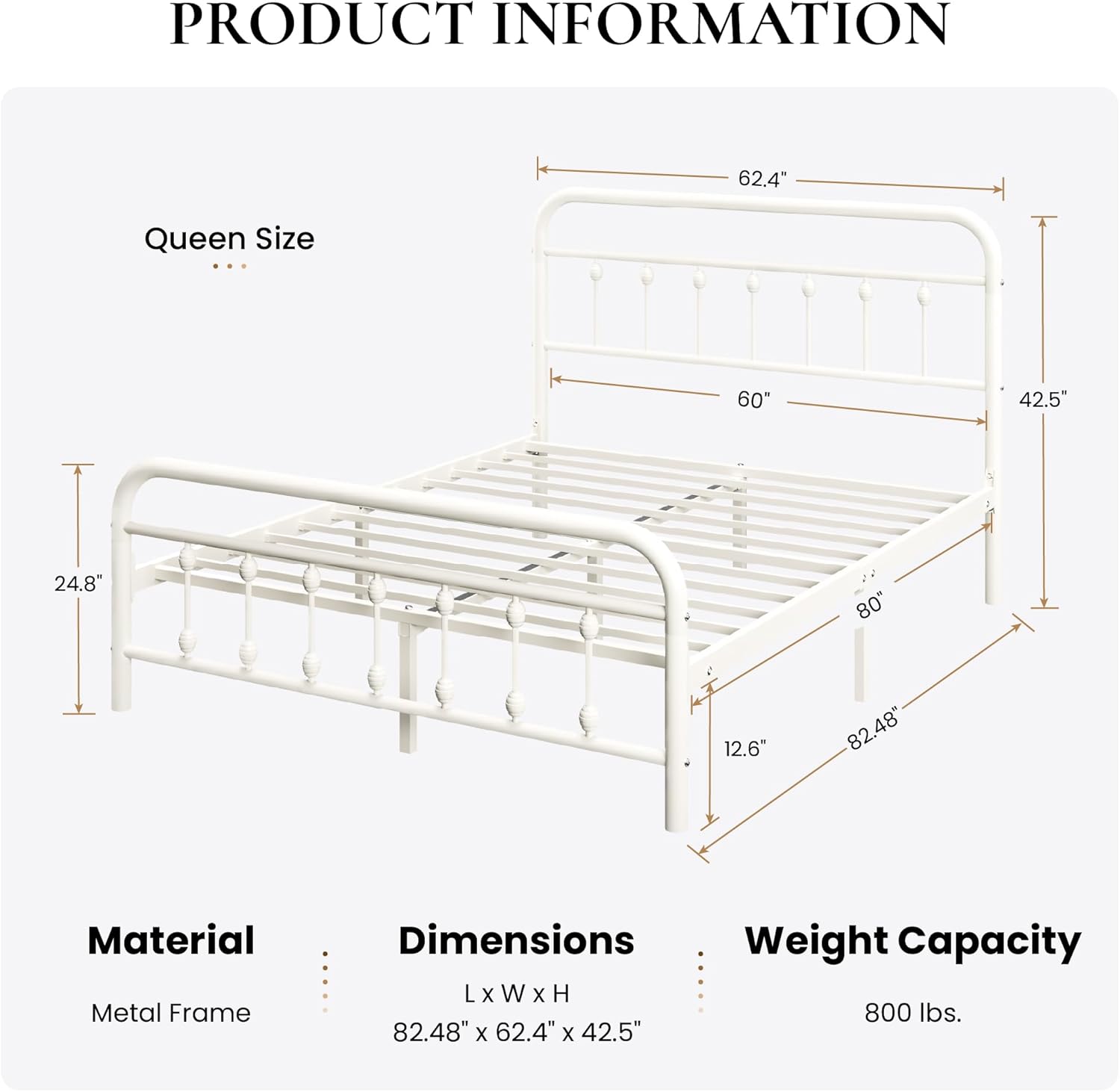 SHA CERLIN Queen Size Metal Platform Bed Frame with Victorian Style Iron-Art Headboard and Footboard, Easy Assembly, Under Bed Storage, No Box Spring Required, Off White