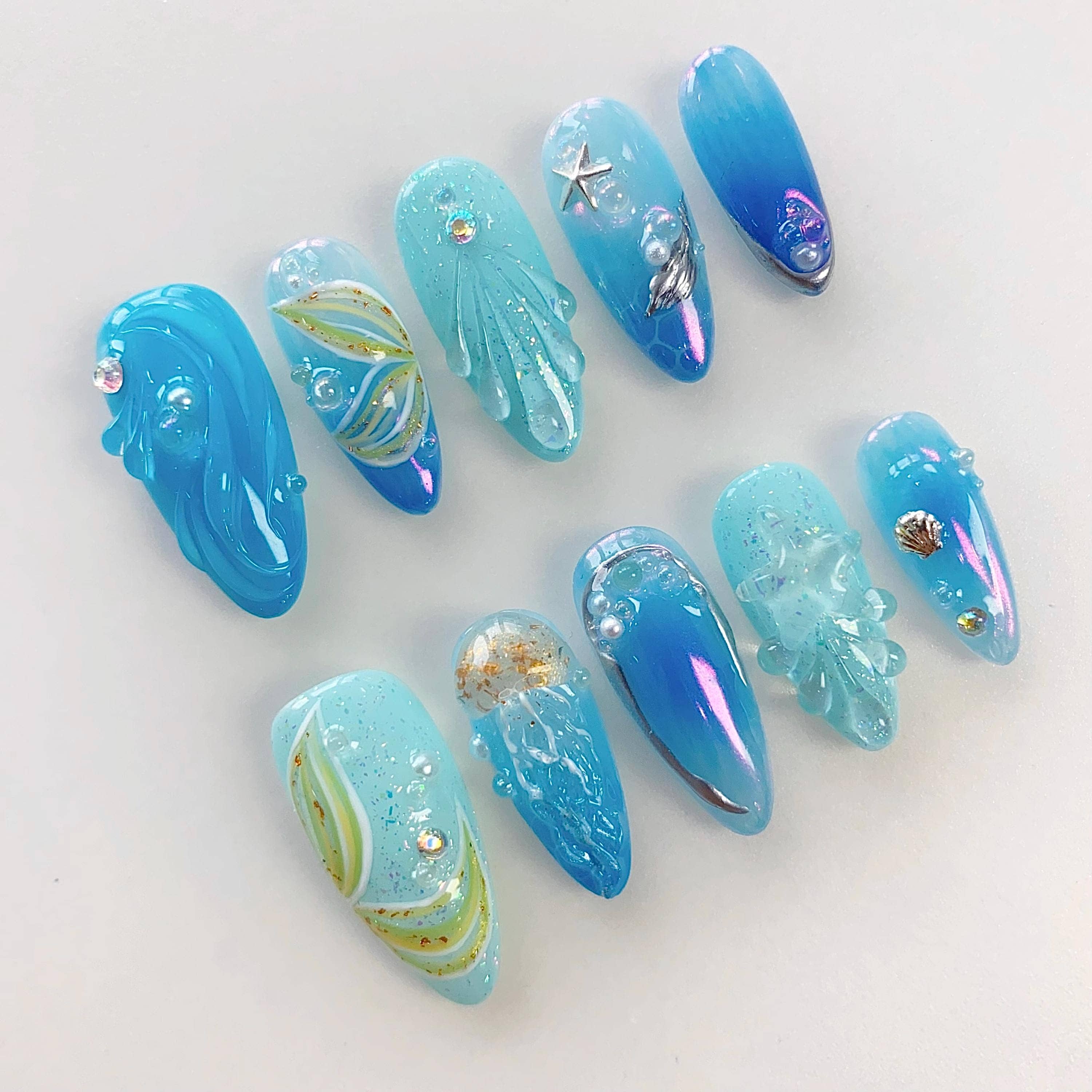 Dreamy Blue Shell Nails Press On NailsDreamy Blue Shell Nails Press On Nails - SAYEGIRLS