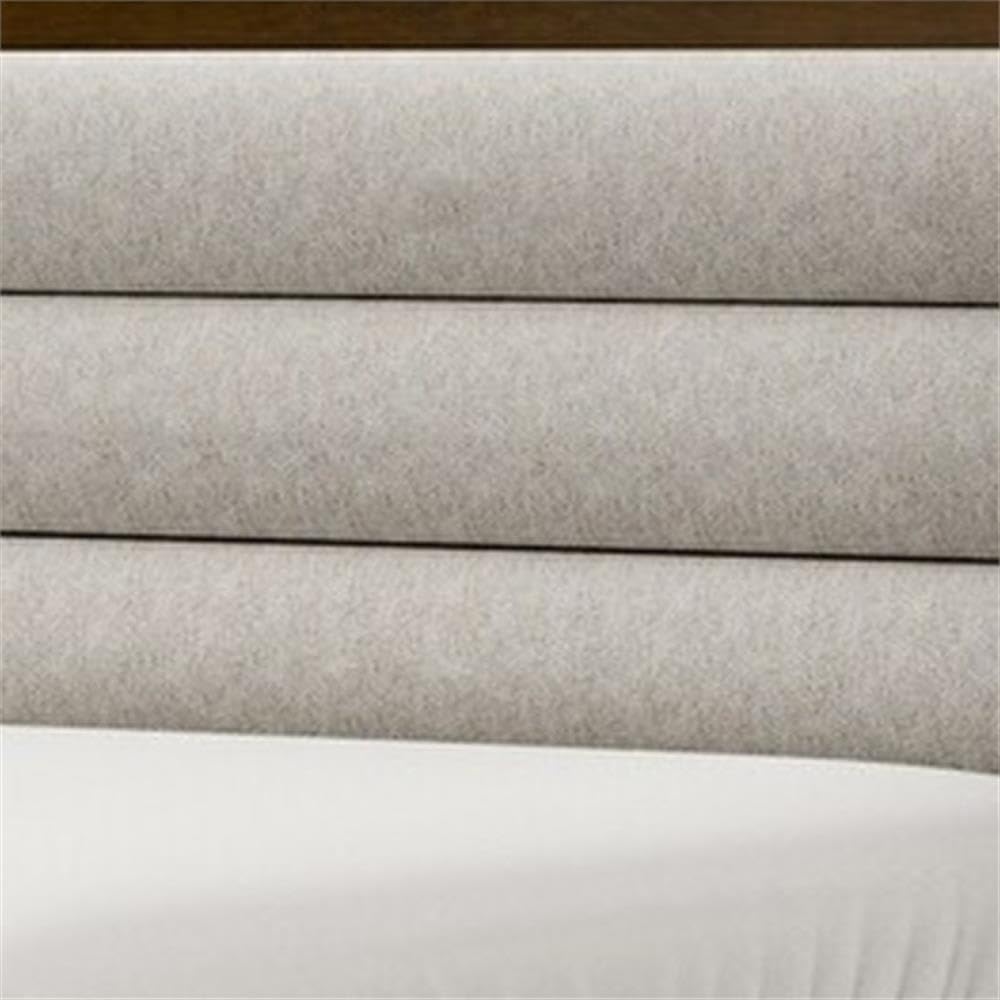Pemberly Row Queen Bed with Channel Tufted Headboard, Light Gray Upholstered Fabric, Solid Wood Frame in Warm Brown, Sturdy Bracketed Legs, Includes Headboard, Footboard, Side Rails, Transitional