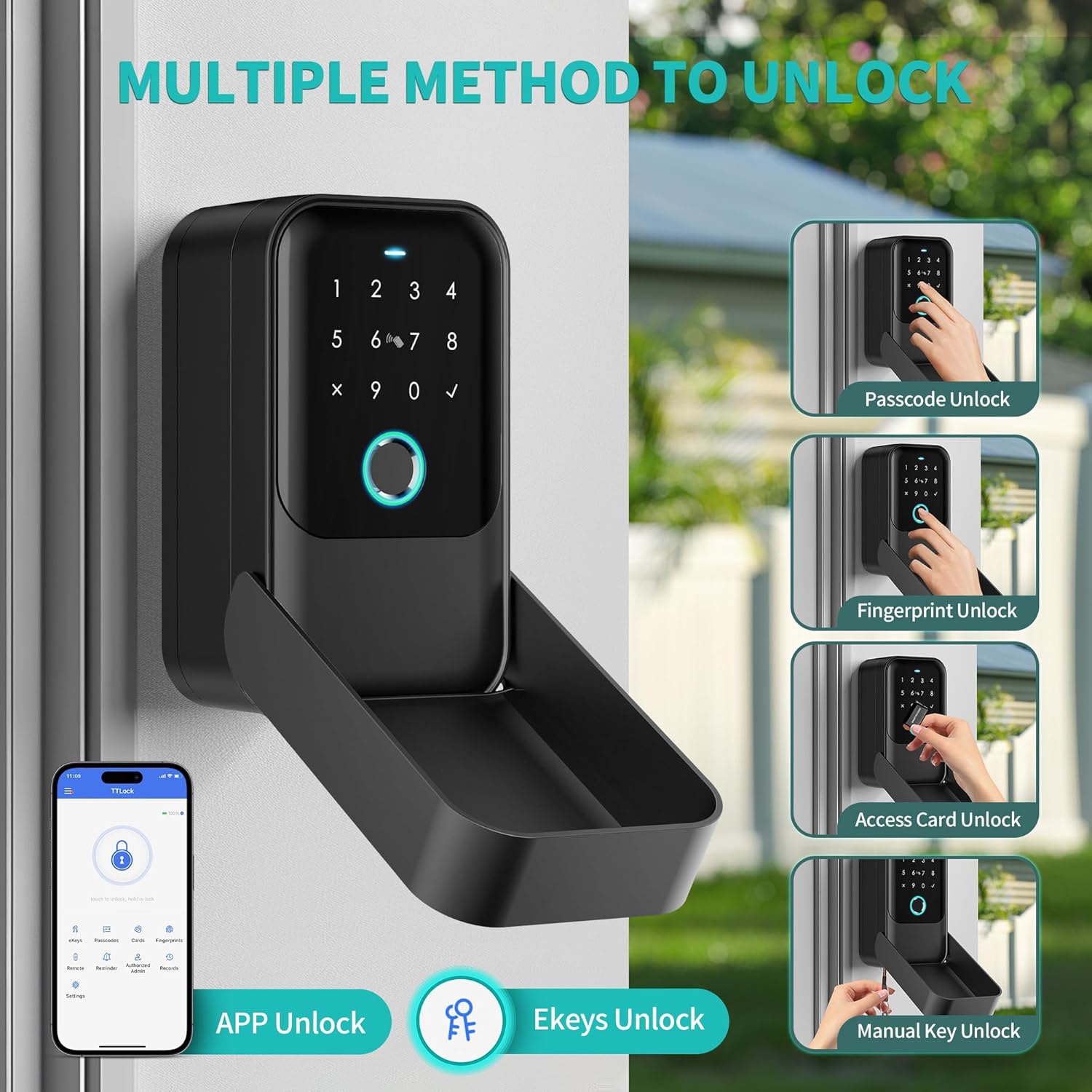 Moquin Smart Key Lock Box, TTLock APP Control, Fingerprint, Manual Keys, Access Card, EKey and Passcode Unlock, Electronic Bluetooth Wireless Lock Box for Airbnb Realtor House Office