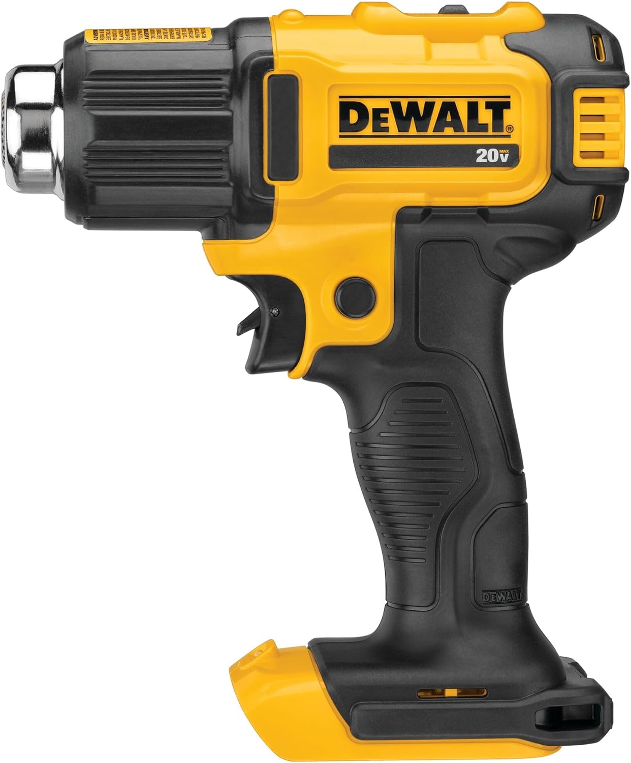 DEWALT 20V MAX Heat Gun, Cordless, Up to 990 Degrees, 42 Minutes of Run Time, LED Light, Heatgun with Flat and Hook Nozzle Attachments,Tool Only (DCE530B)