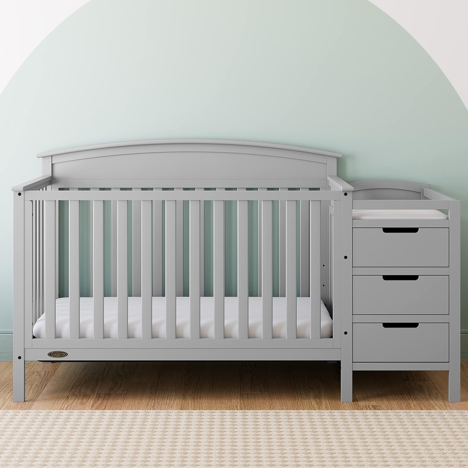 Graco Benton 4-in-1 Convertible Crib and Changer – GREENGUARD Gold Certified, Crib & Changing-Table Combo, Water-Resistant Changing Pad, Converts to Toddler Bed, Daybed and Full-Size Bed (Pebble Gray)