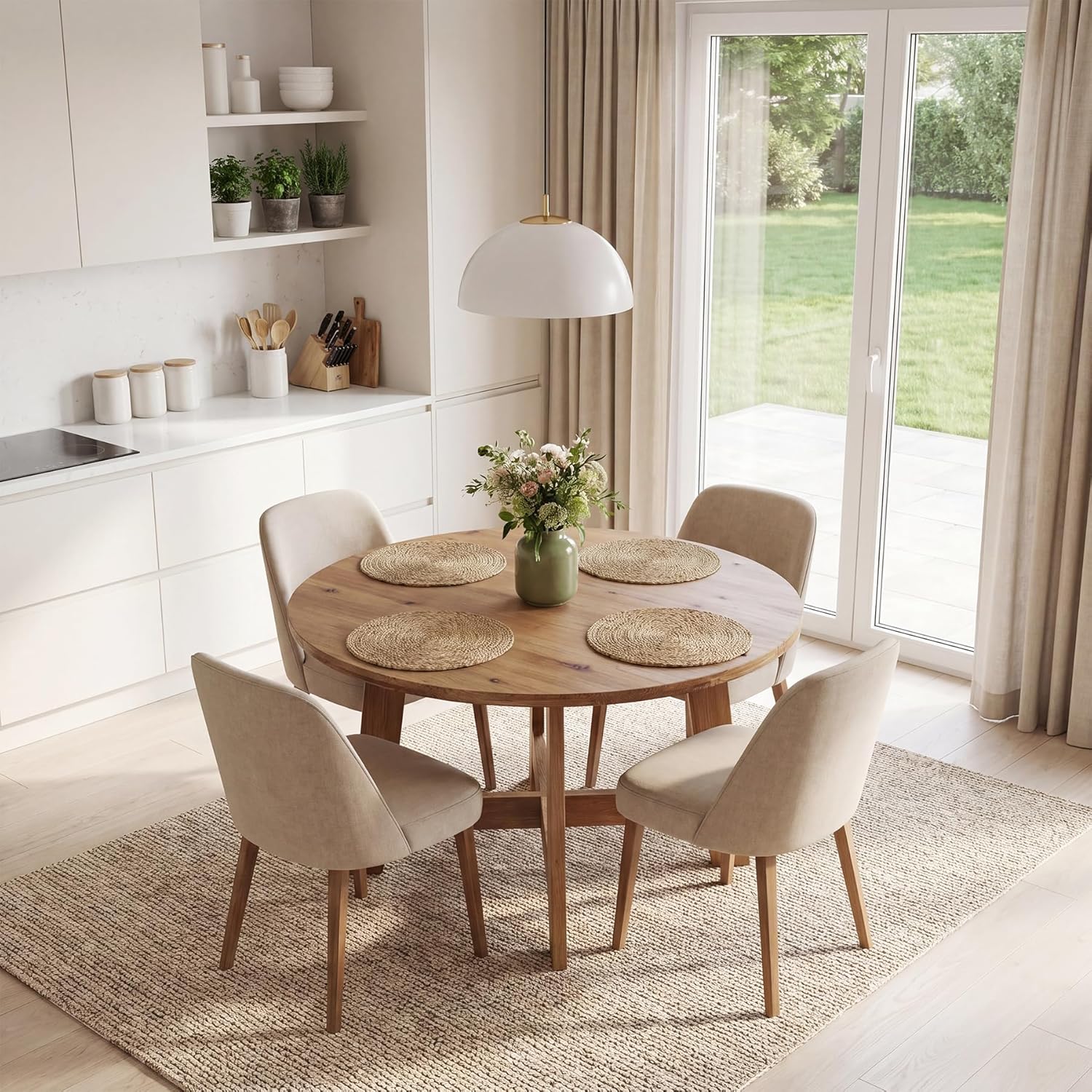 LITTLE TREE Solid Wood Round Dining Table for 4 People, 47 in Dining Room Table with Wood Pedestal Base, Brown Dinner Tables, Circle Kitchen Tables for Dining Room, Kitchen, Living Room(Table Only)