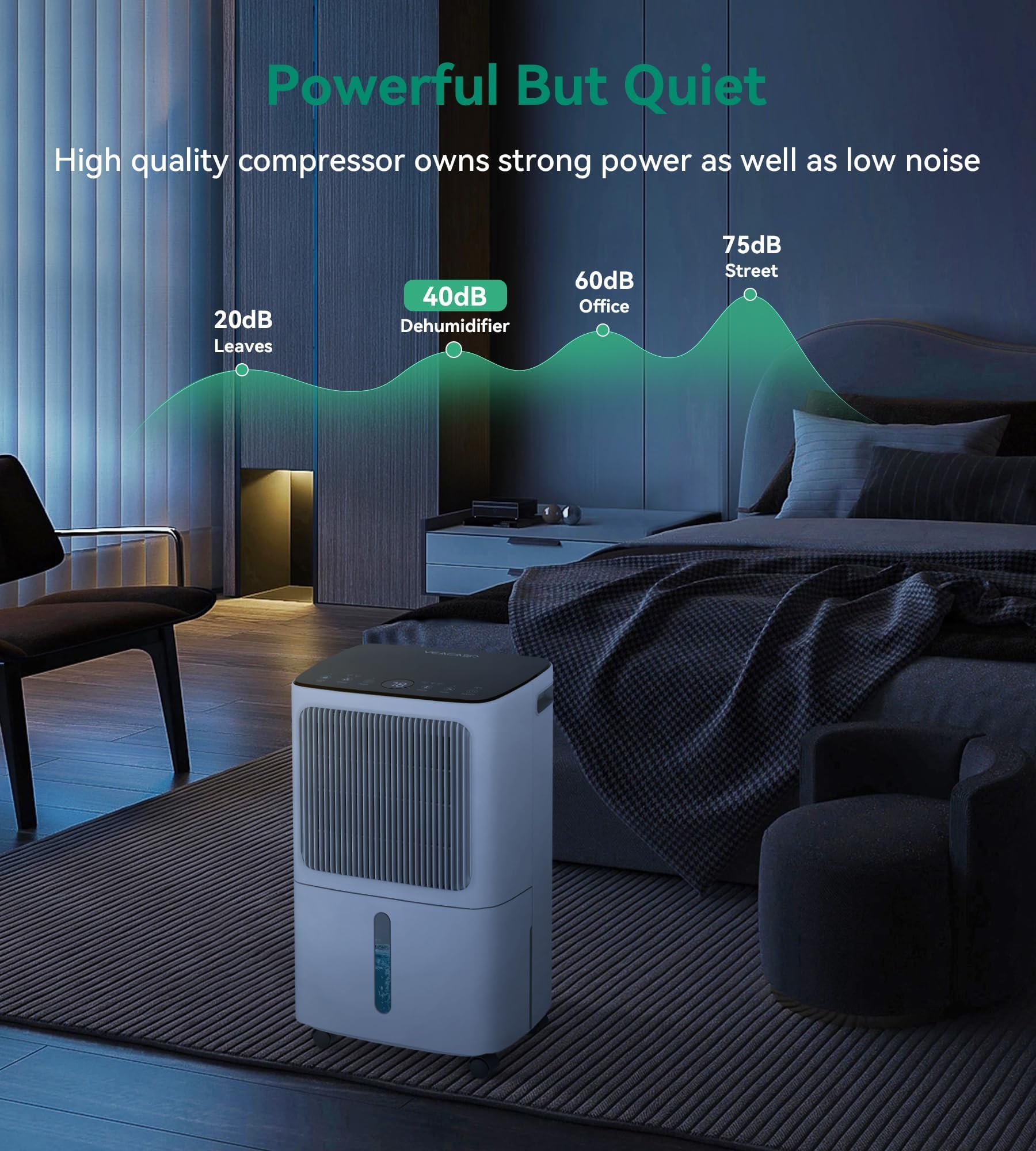 VEAGASO 2500 Sq.Ft Dehumidifier with Drain Hose & Humidity Control
