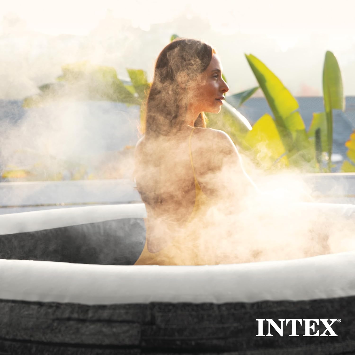 Intex PureSpa Plus Greystone Inflatable Square Hot Tub, Maintenance Kit w/Brush, Skimmer & Scrubber, & Slip Resist Inflatable Removable Seat (2 Pack)