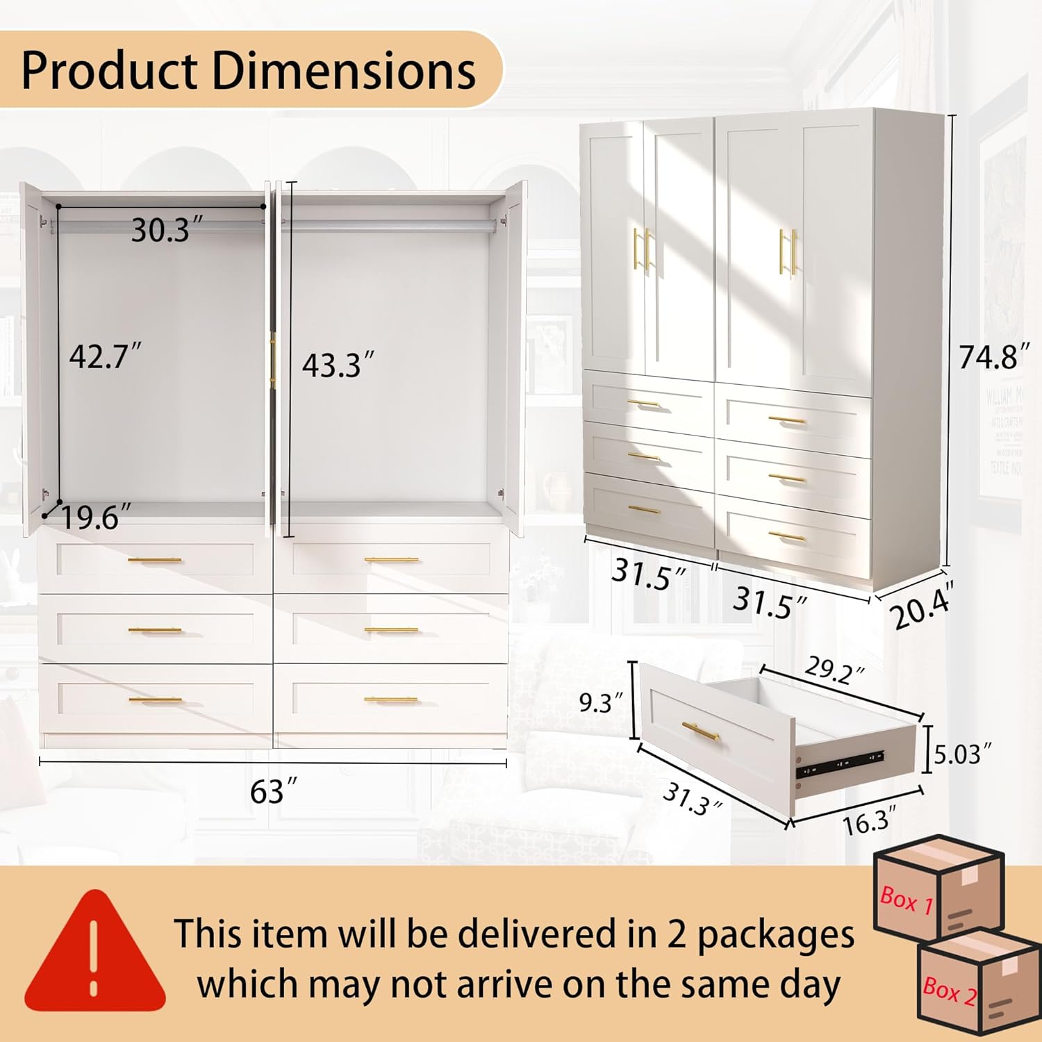 White Wardrobe with 4 Doors: 75