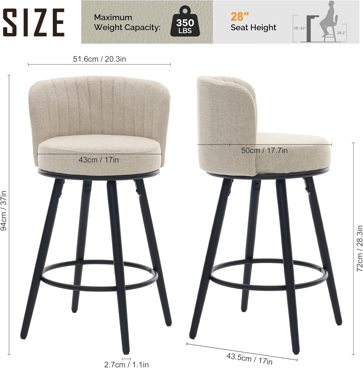 Swivel Bar Stools Set of 2, 28