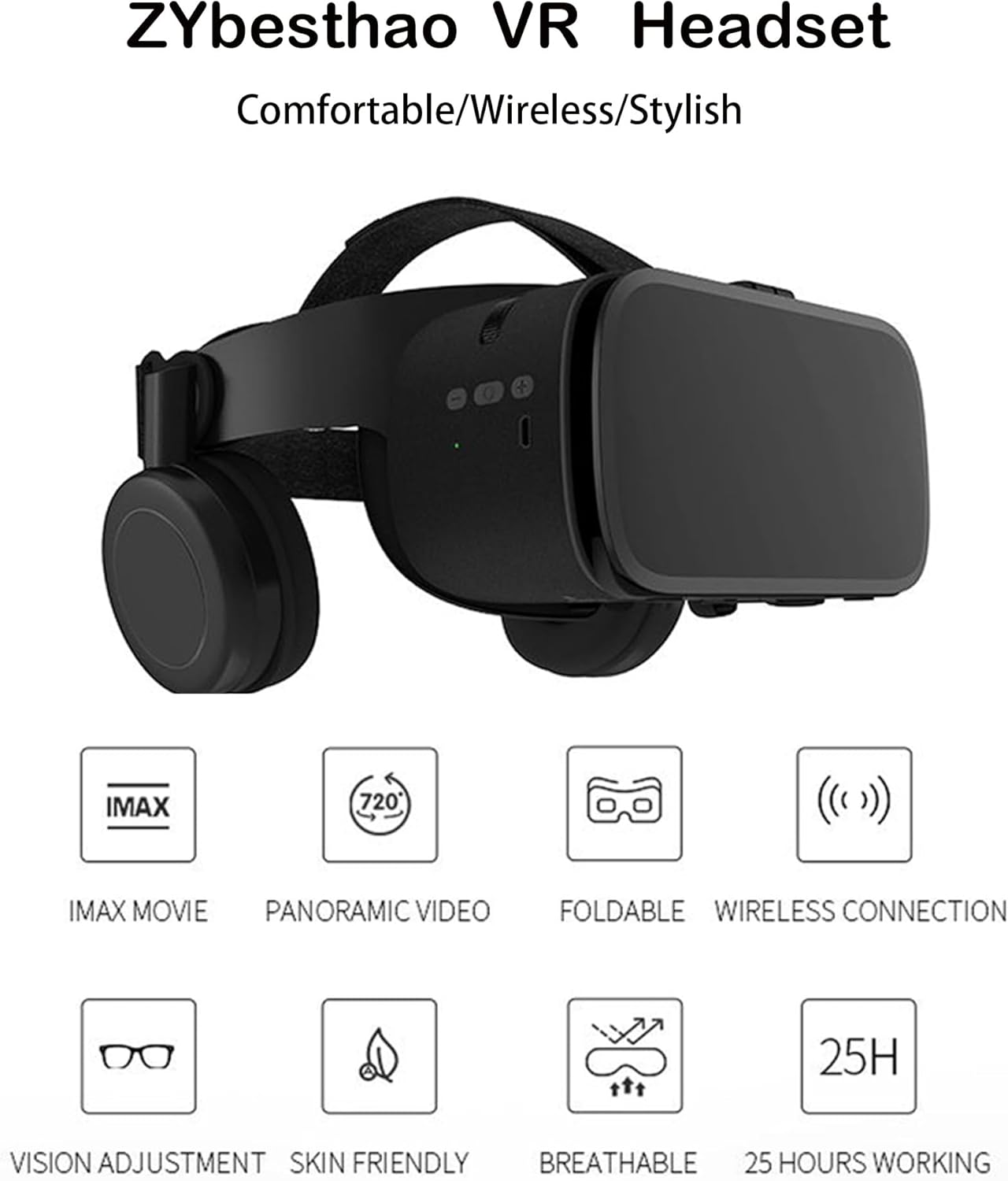 VR Headset for iPhone & Android Phones with Wireless Headphones, Virtual Reality Goggles Set for 4.5