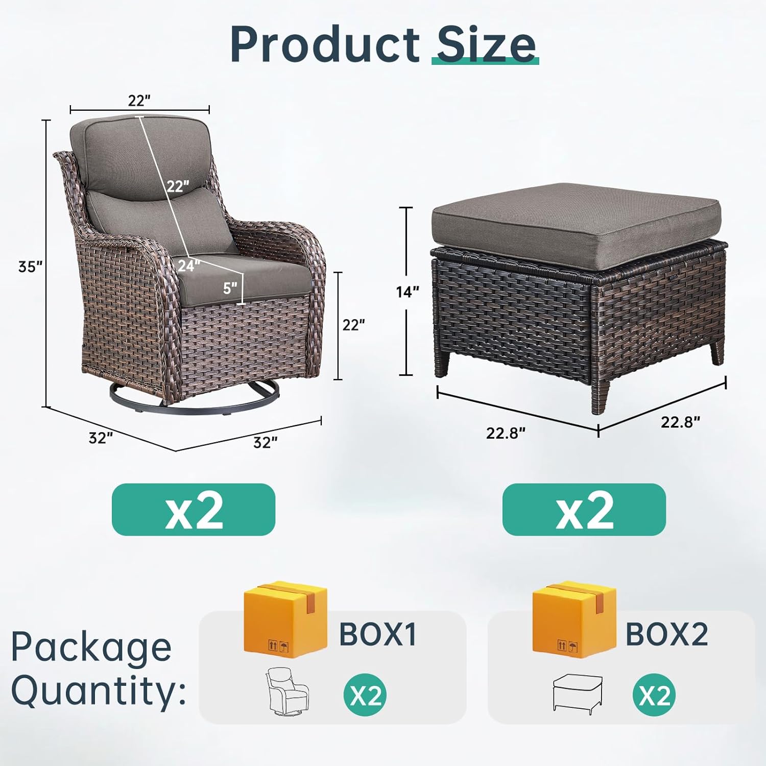 Outdoor Swivel Rocker Patio Chairs with 2 Ottomans - 5