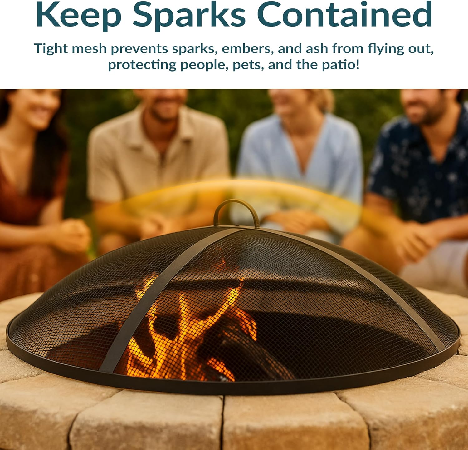 Sunnydaze Heavy-Duty Steel Mesh Fire Pit Screen - Fire Pit Spark Screen with Handle - 36-Inch Diameter