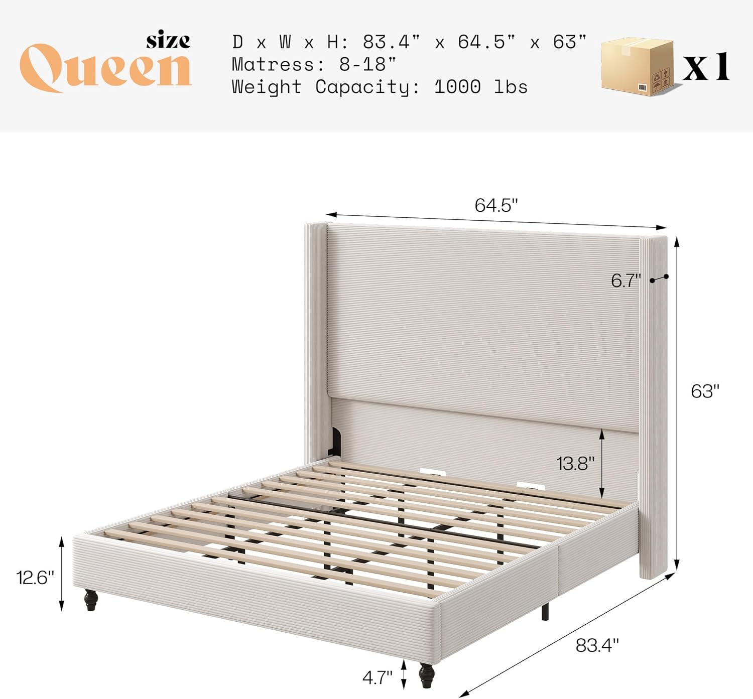 AMERLIFE Queen Bed Frame with 63