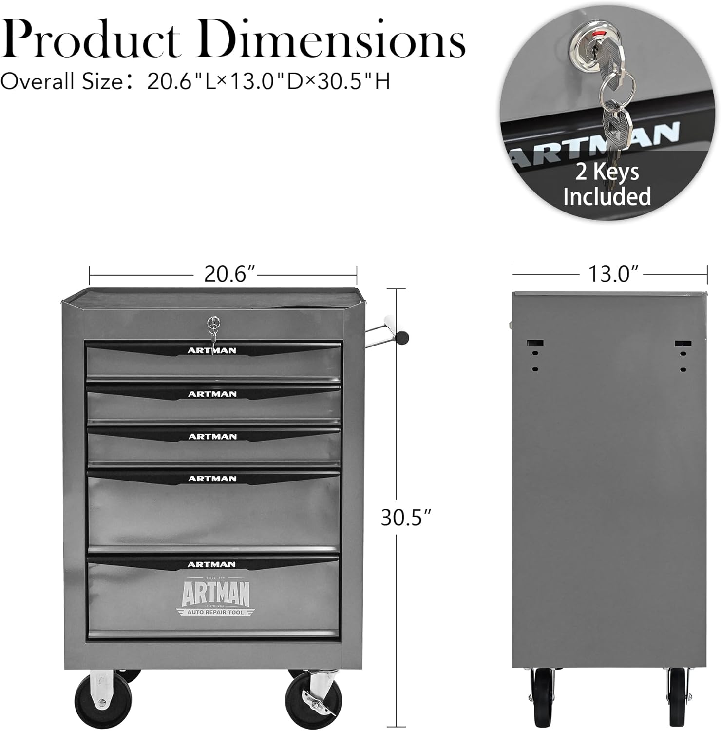 5 Drawer Rolling Tool Cart on Wheels, Multifunctional Mobile Metal Tool Chest, Drawers Rolling Trolley Organizer Tool Box for Repair Shop,Warehouse,Garage,Workshop (5 Drawers-30.5