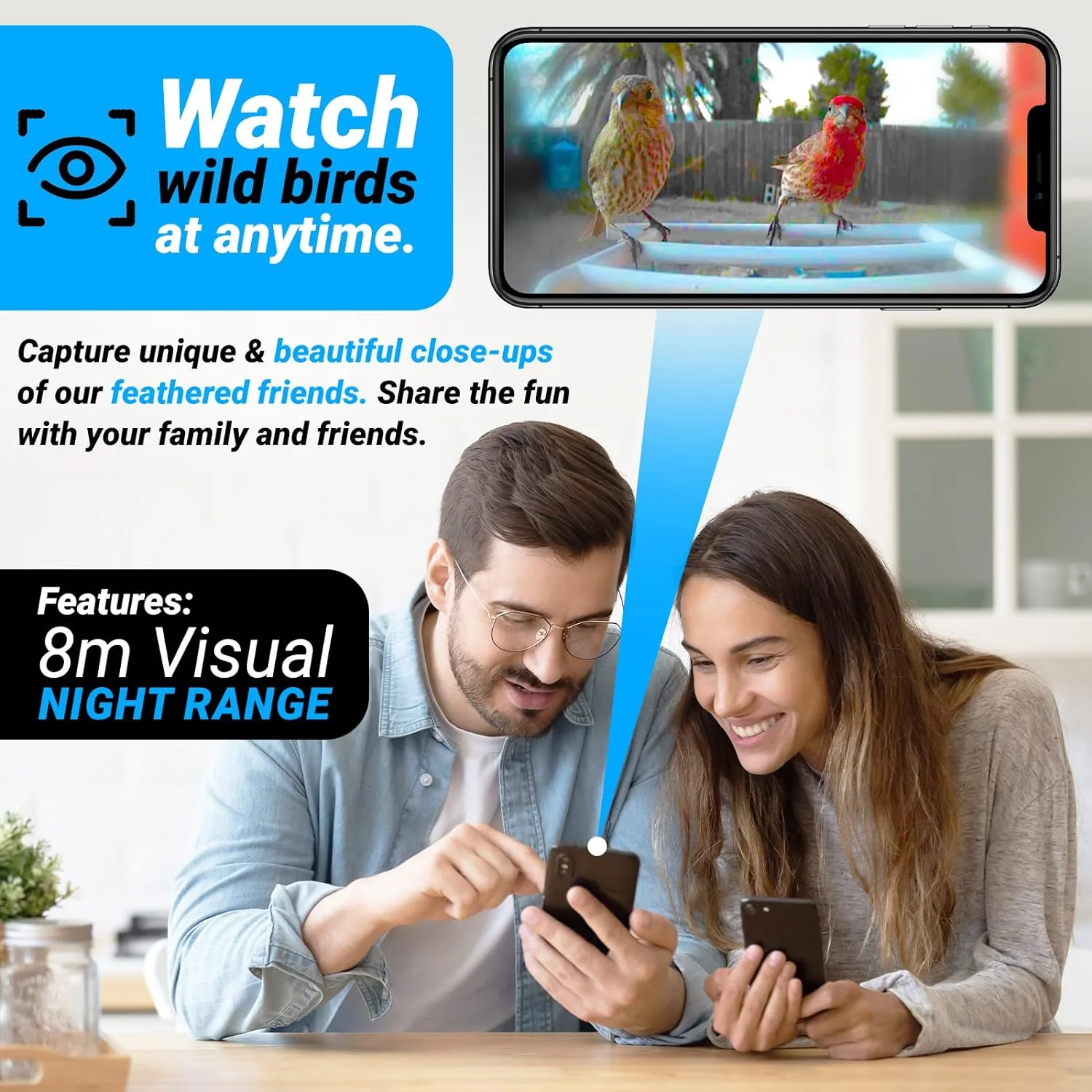 Smart Bird Feeder with 1080P HD Camera, Camera Bird Feeder Identify Bird Species with 2 Solar Panels, Video Bird Feeder with WiFi & Motion Detection, Smart Bird Feeders as Gifts(Light Blue)